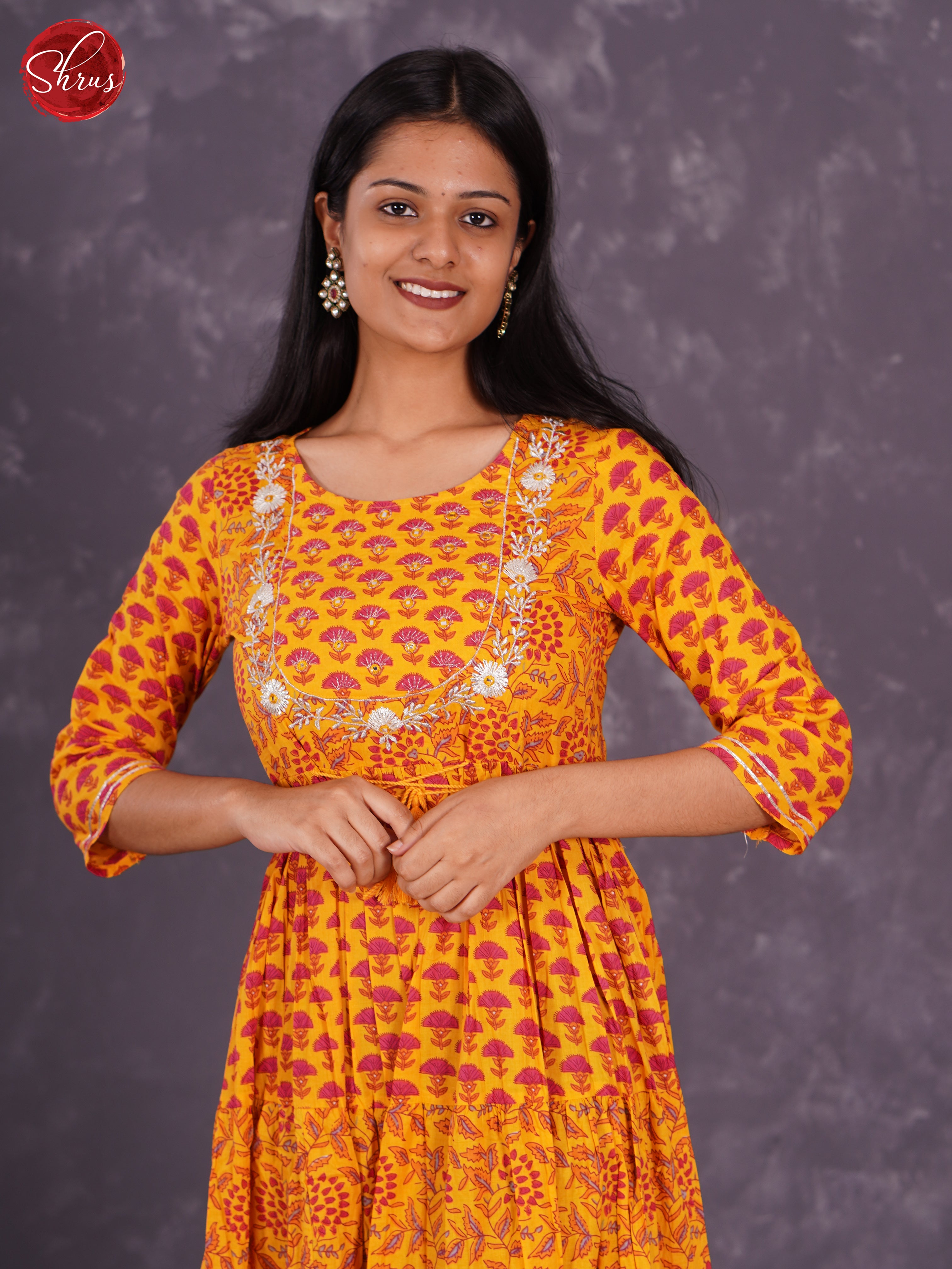 Orange - Printed Anarkali Readymade kurti - Shop on ShrusEternity.com