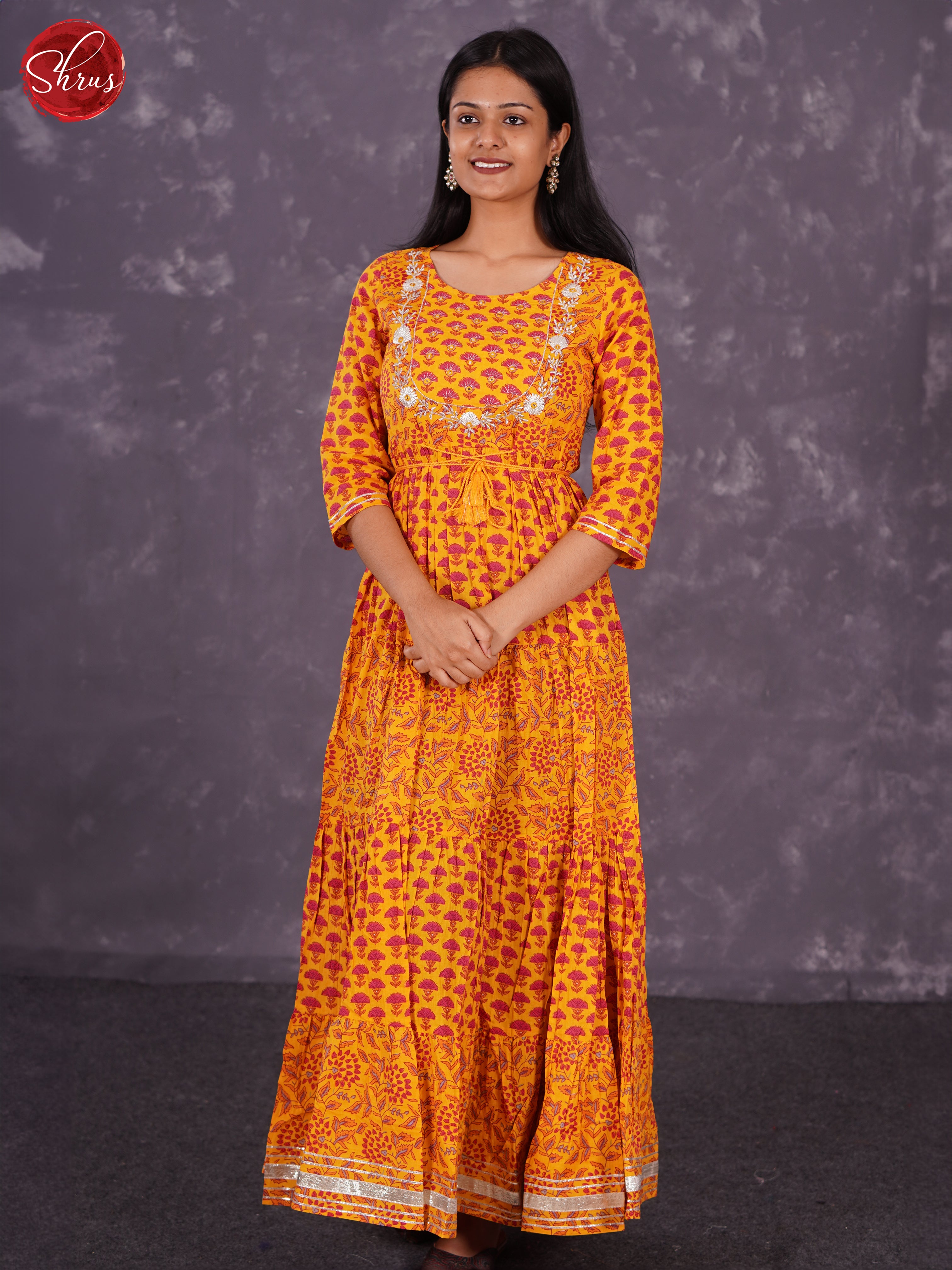 Orange - Printed Anarkali Readymade kurti - Shop on ShrusEternity.com