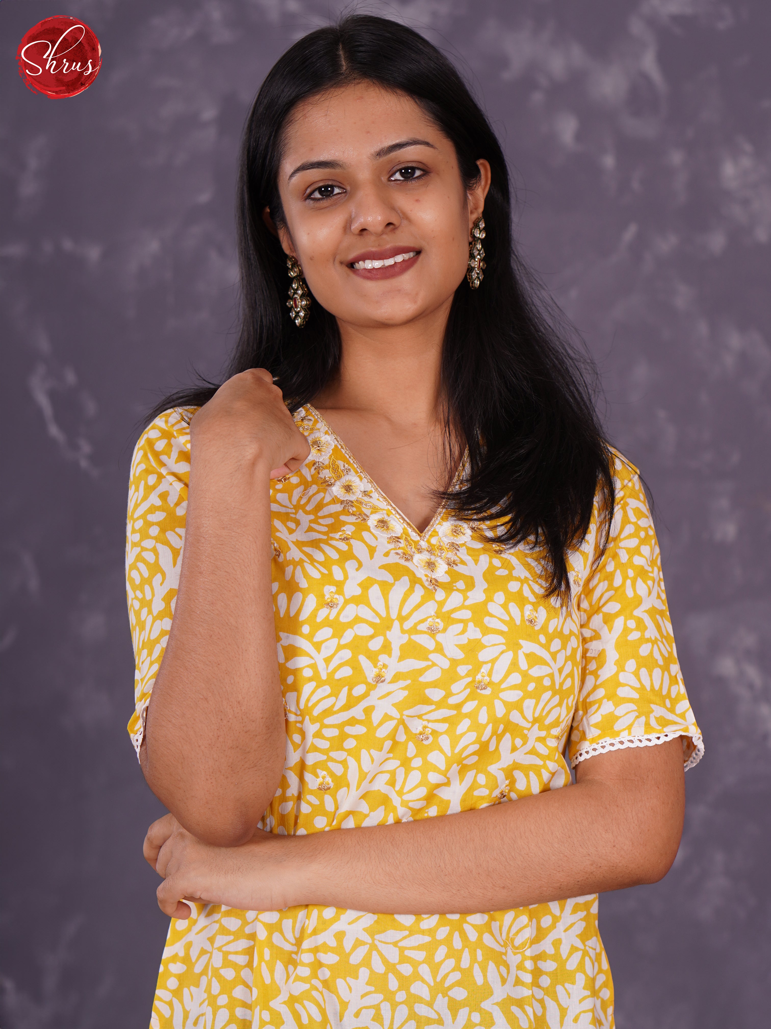 Yellow - Printed Readymade kurti - Shop on ShrusEternity.com