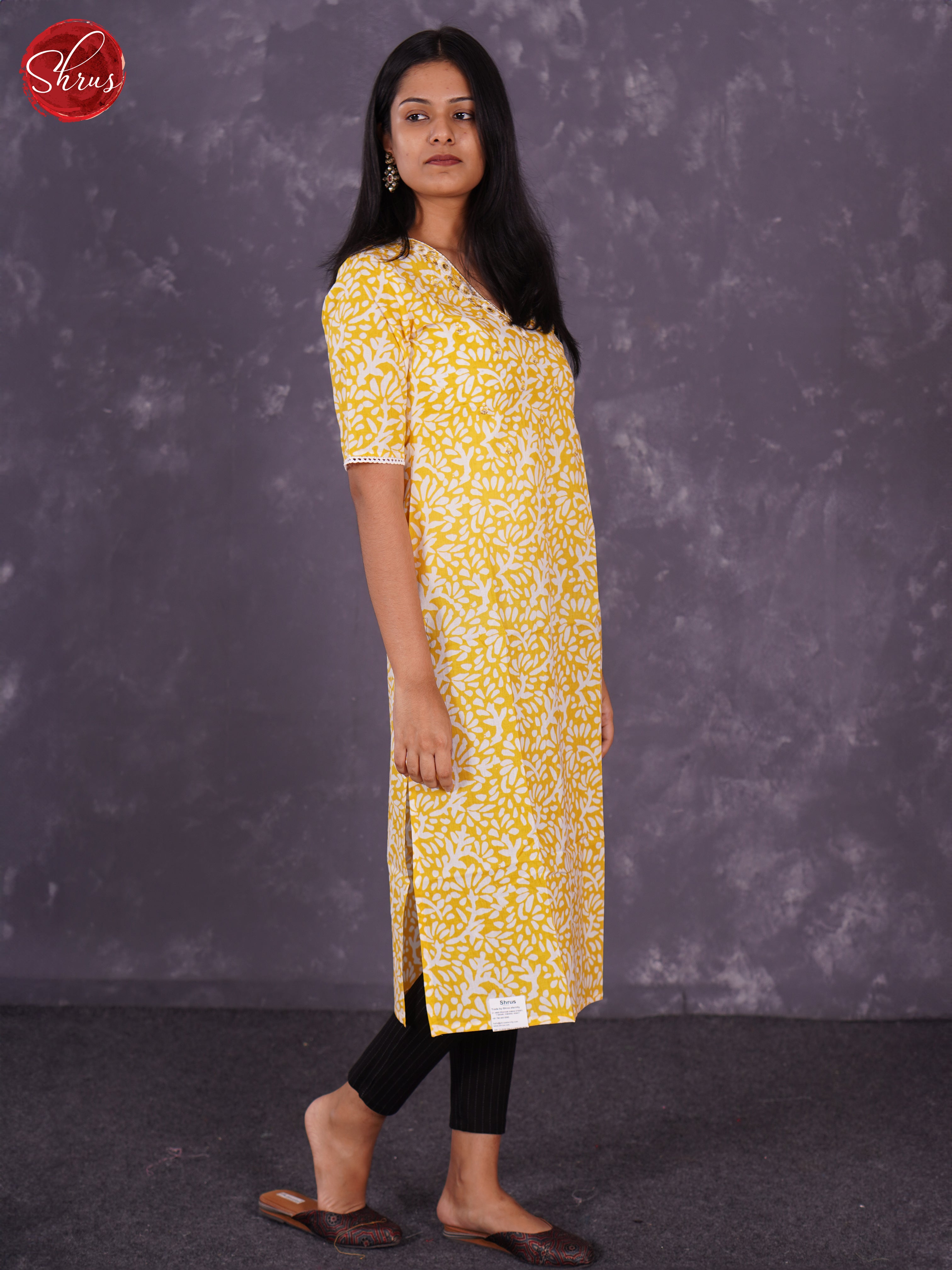 Yellow - Printed Readymade kurti - Shop on ShrusEternity.com