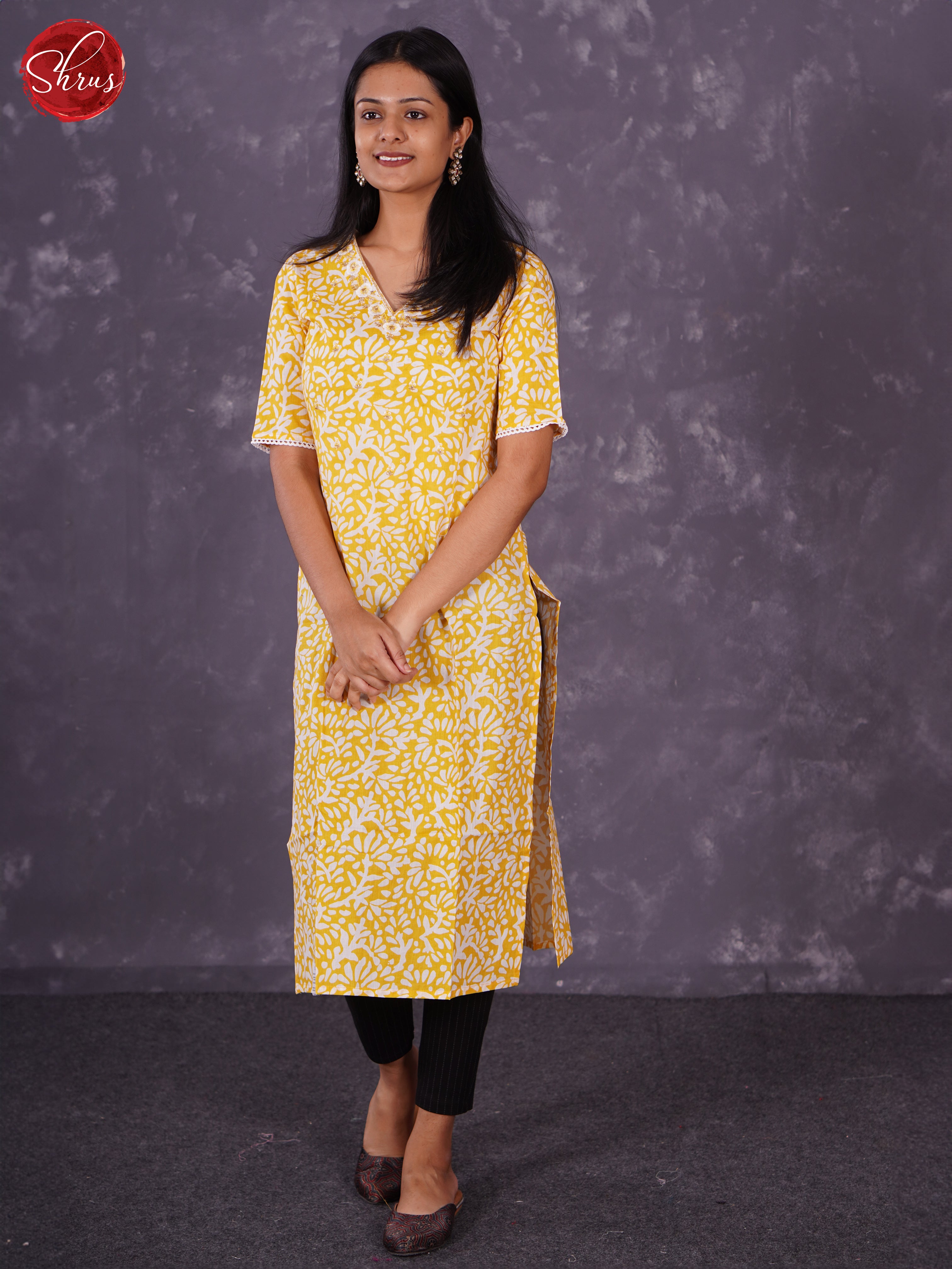 Yellow - Printed Readymade kurti - Shop on ShrusEternity.com