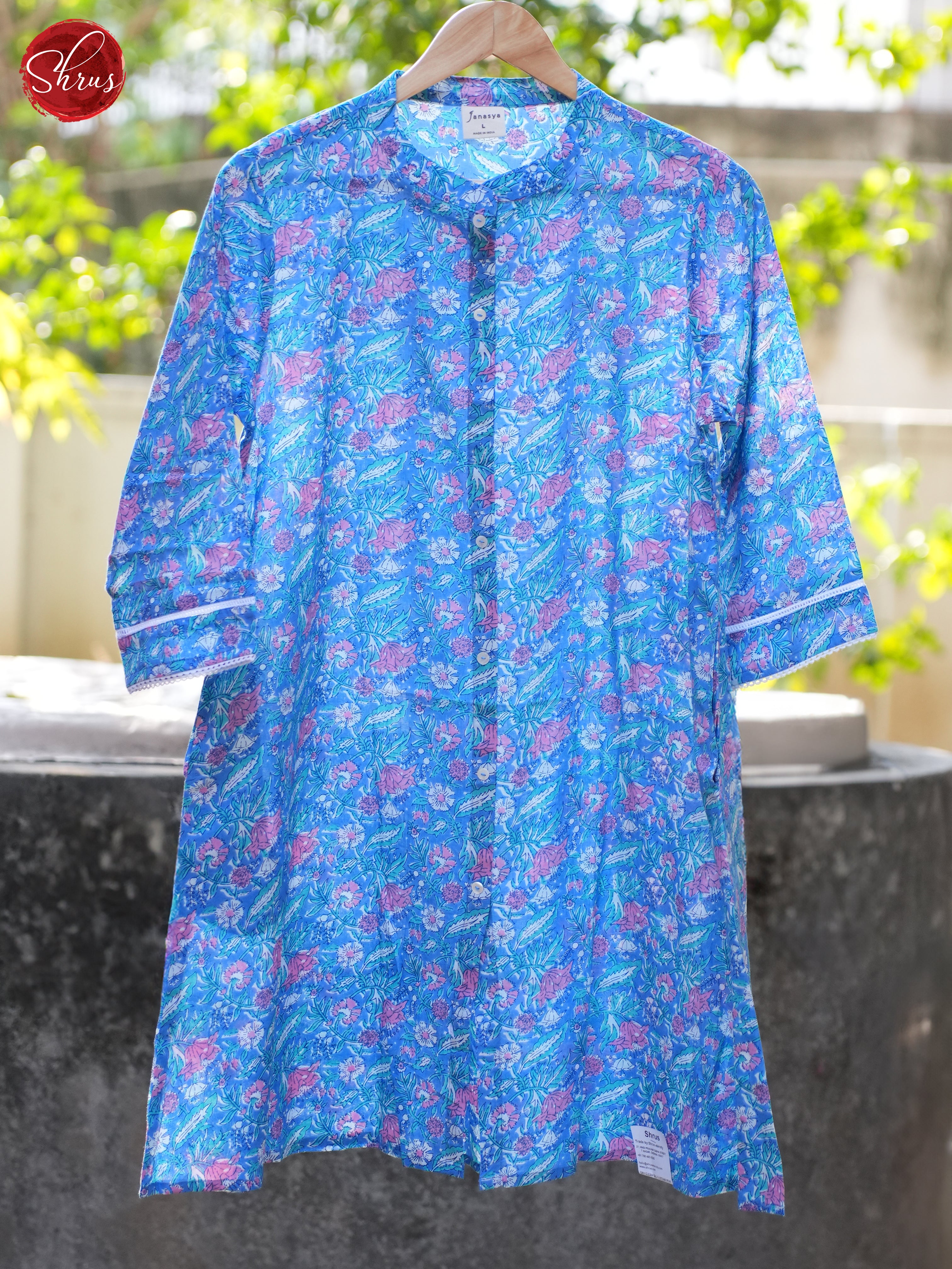 Blue - floral printed Readymade kurti - Shop on ShrusEternity.com