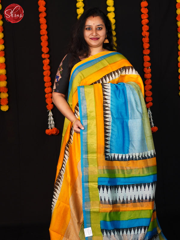Multicolor & Blue - Moonga Silk Saree - Shop on ShrusEternity.com
