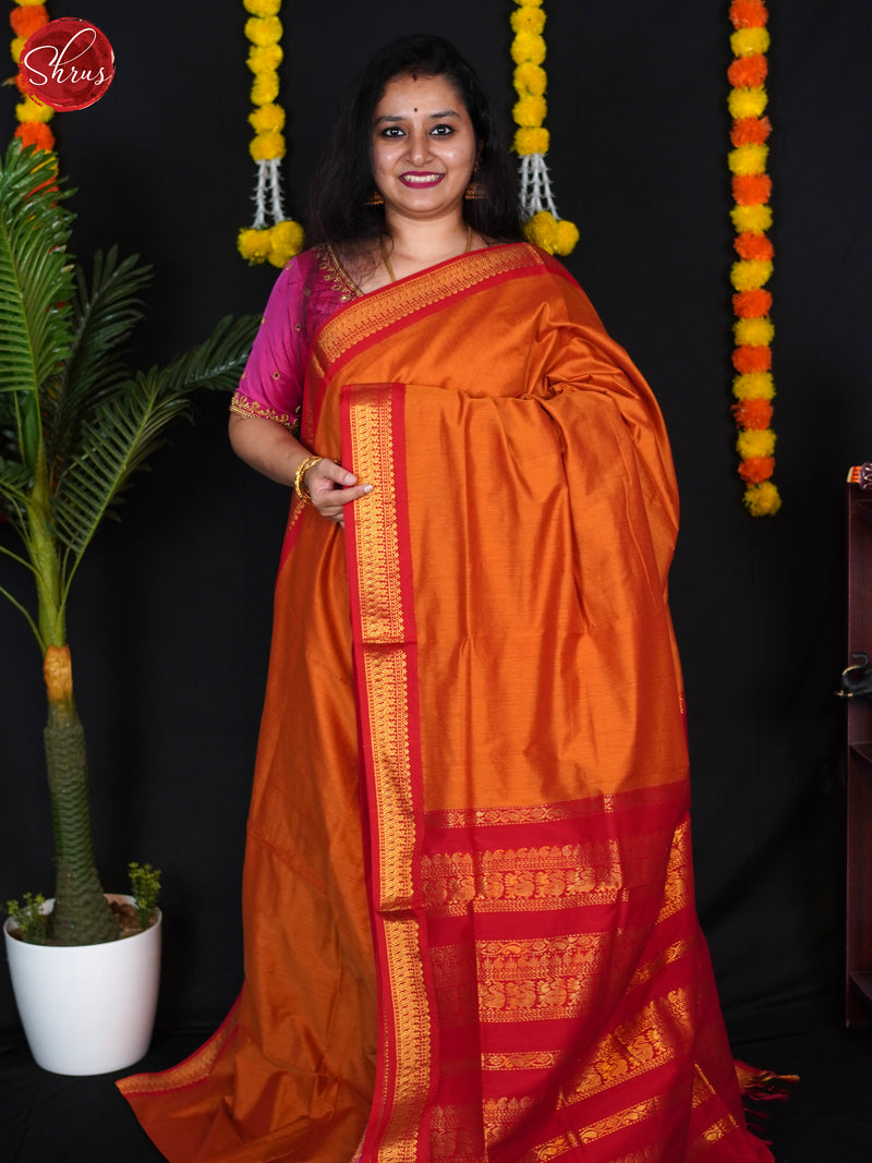 Women's Pure Kalyani Cotton Silk Orange Saree with Zari Border and Blouse  Piece : : Fashion