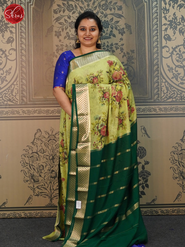 Light Green & Green- Mysore Silk Saree - Shop on ShrusEternity.com
