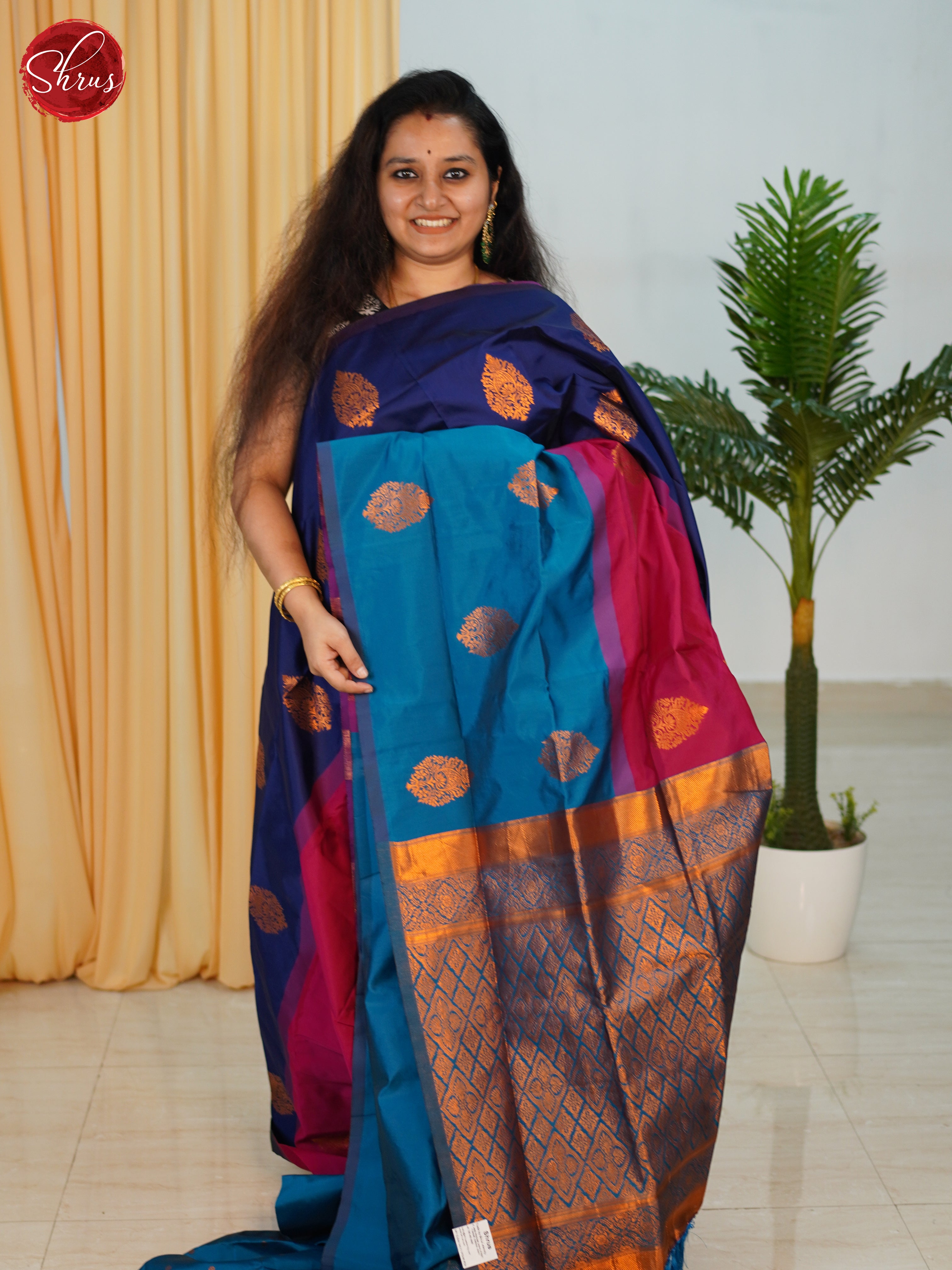 BIS11001 - Blue/Pink & Light Blue Semi Soft Silk - Shop on ShrusEternity.com