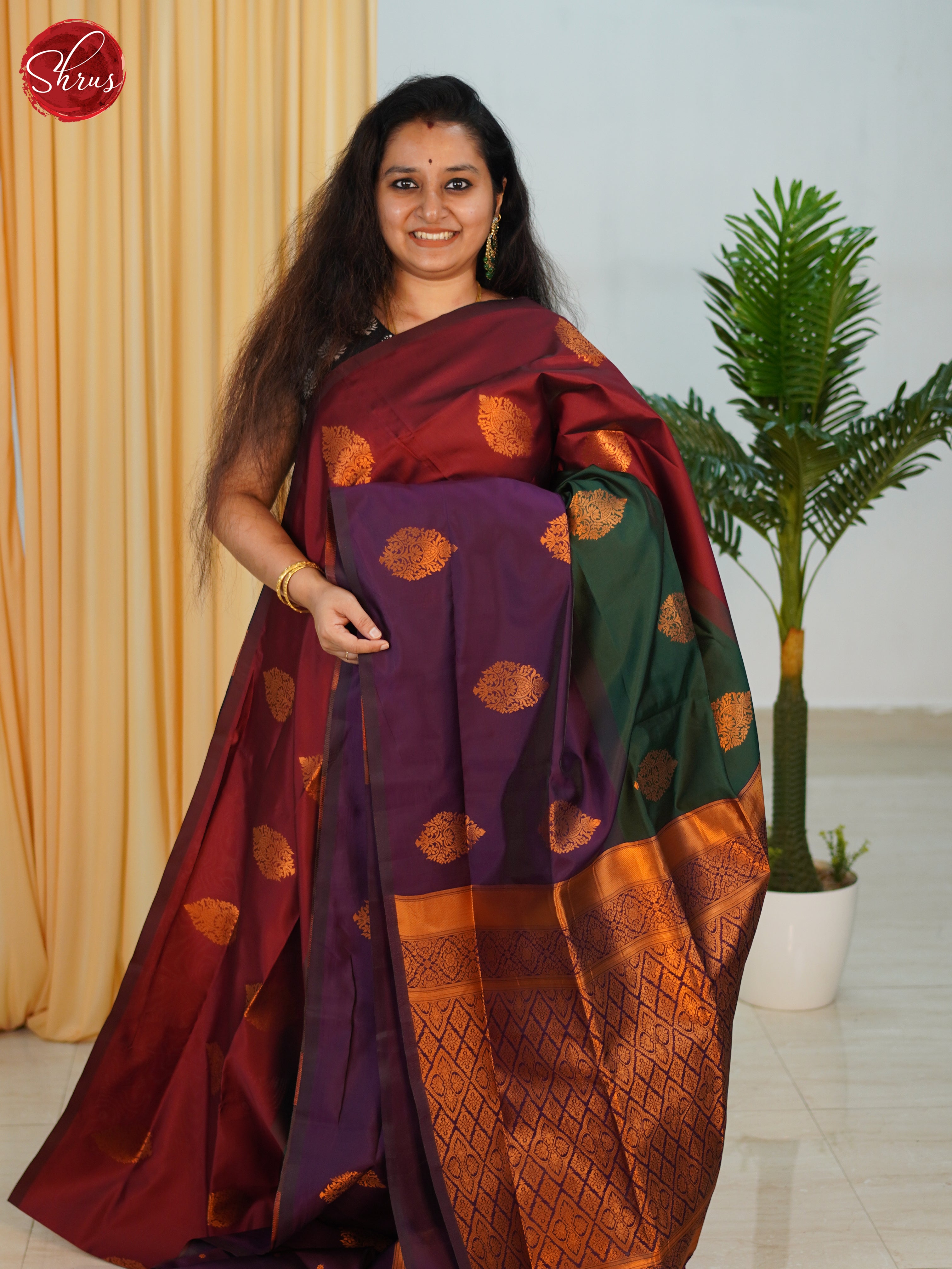 BIS11002 - Maroon, Bottle Green & Purple Semi Soft Silk Saree - Shop on ShrusEternity.com