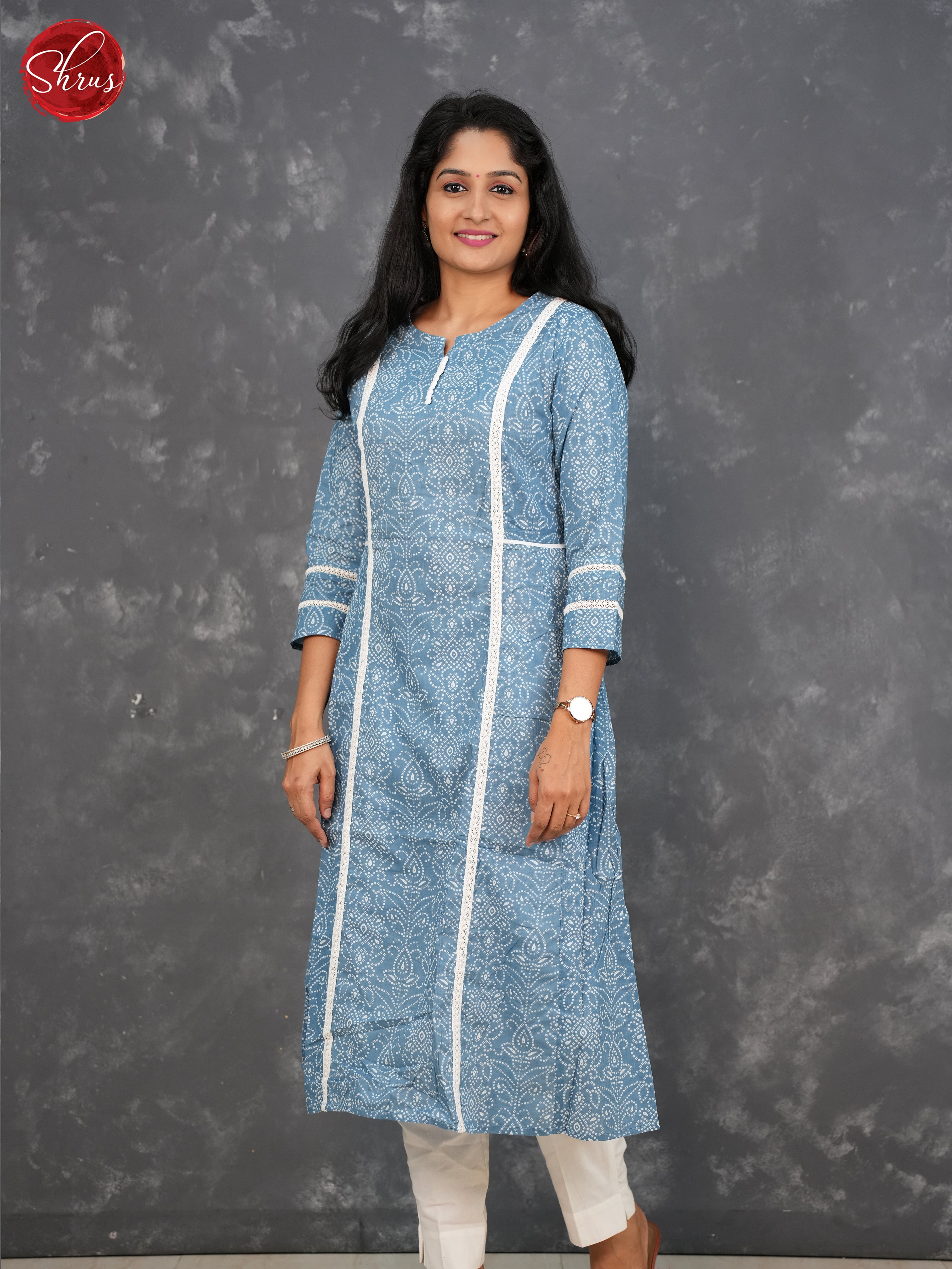 Blue -Printed Readymade kurti - Shop on ShrusEternity.com