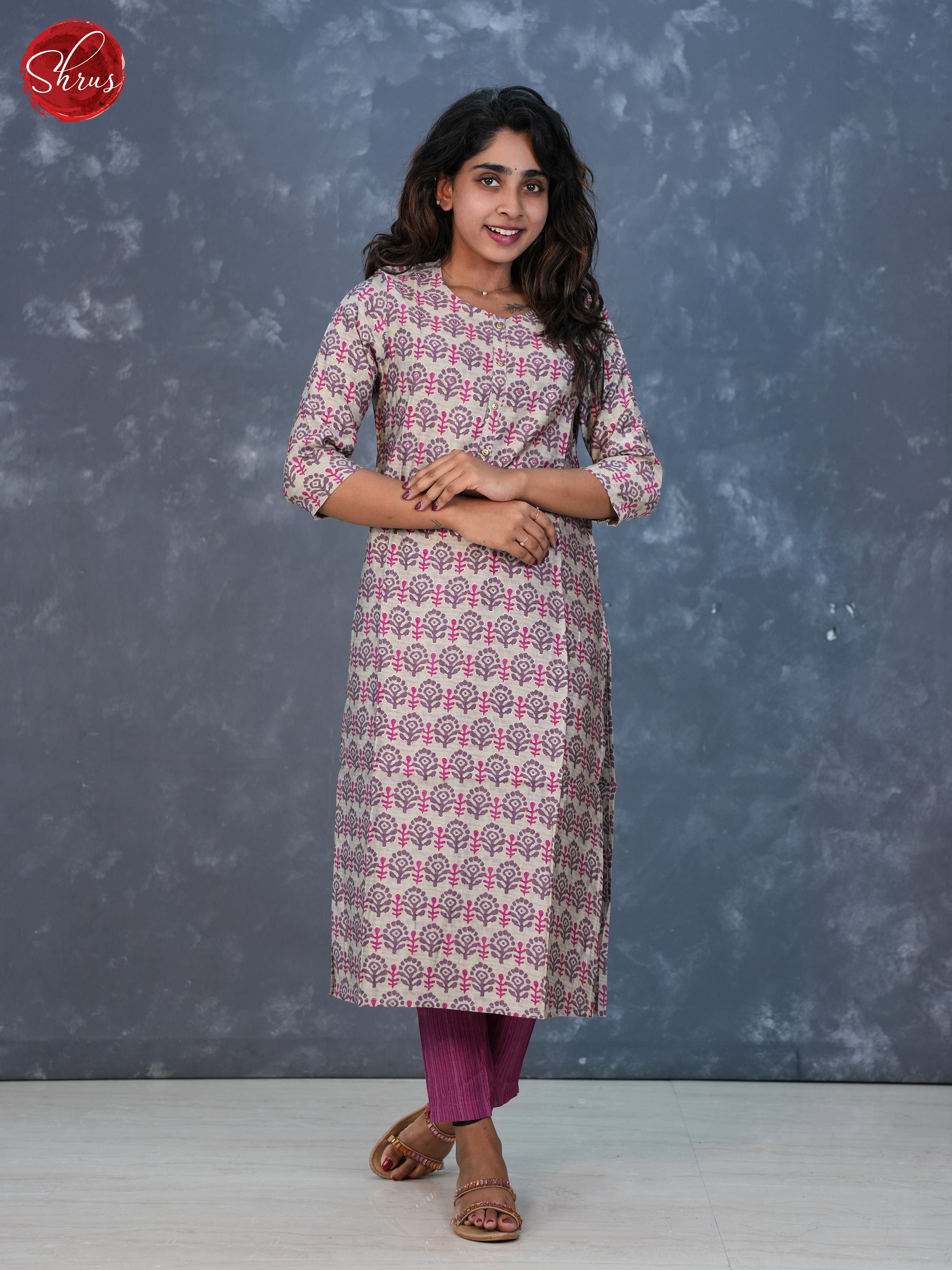 Grey& Majenta   - Block Printed 2pc  Readymade Salwar  Suits - Shop on ShrusEternity.com