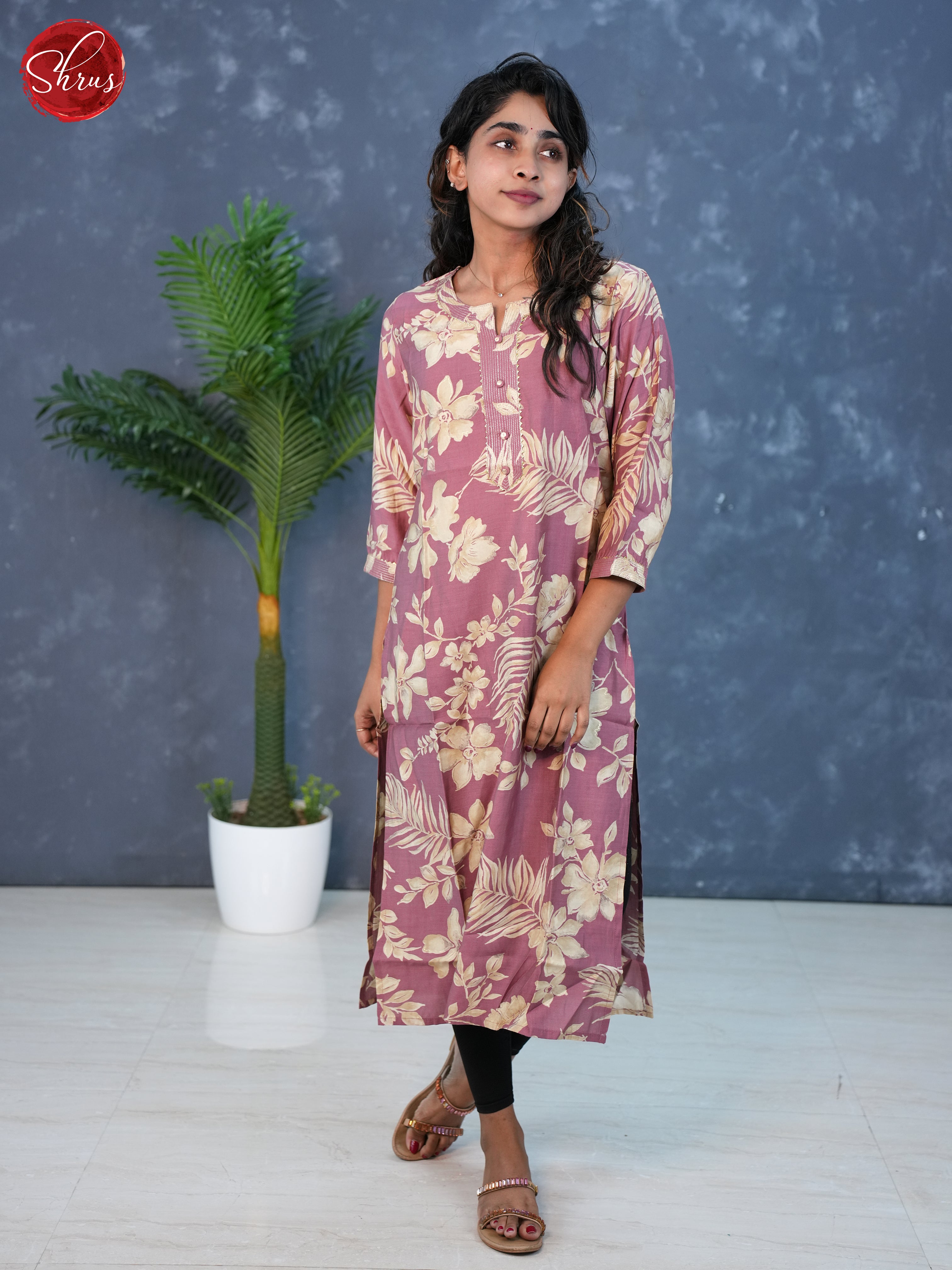 Onion Pink  -Floral Printed  Readymade Kurti - Shop on ShrusEternity.com