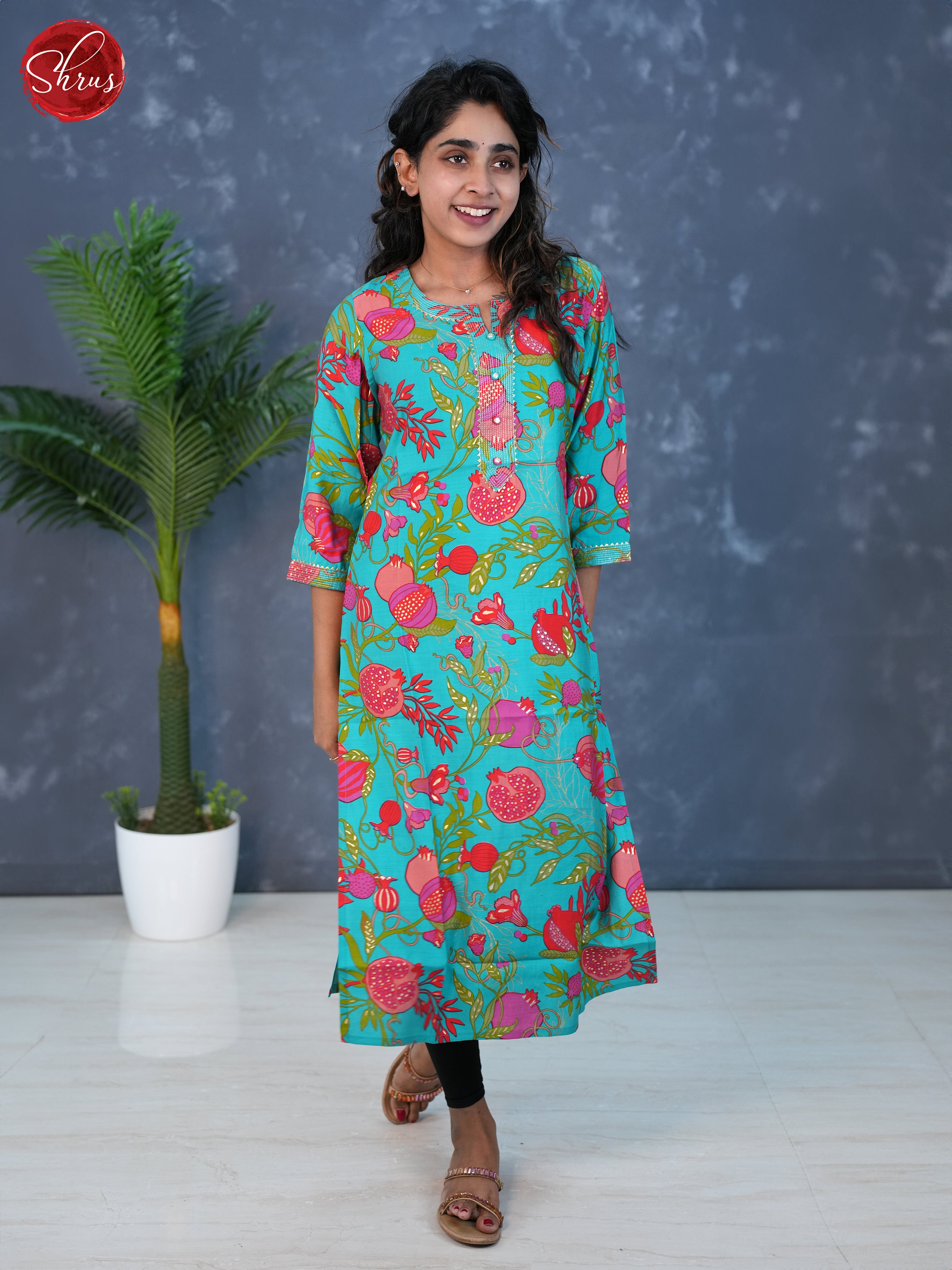 Blue - Floral printed  Readymade Kurti - Shop on ShrusEternity.com