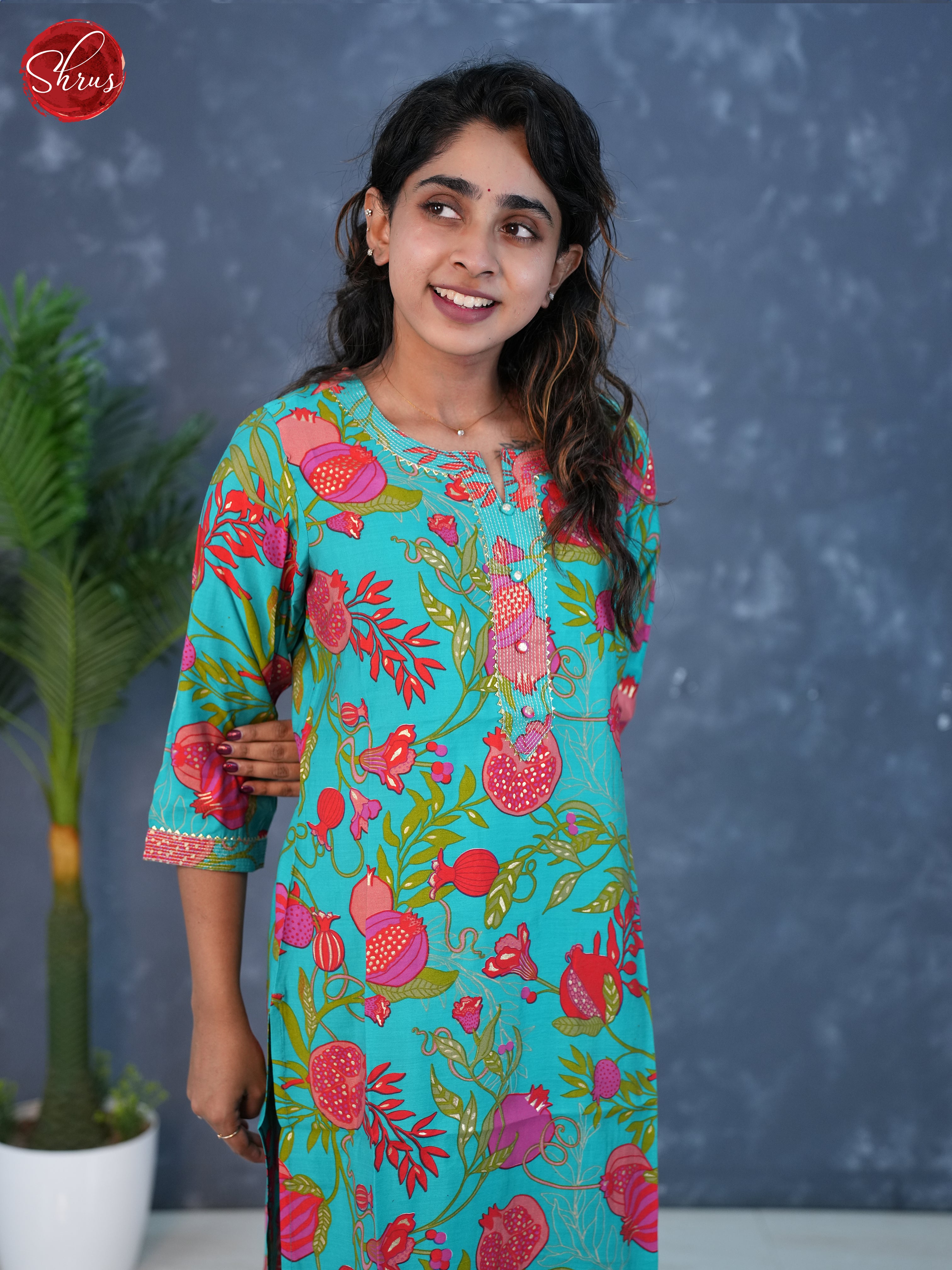 Blue - Floral printed  Readymade Kurti - Shop on ShrusEternity.com