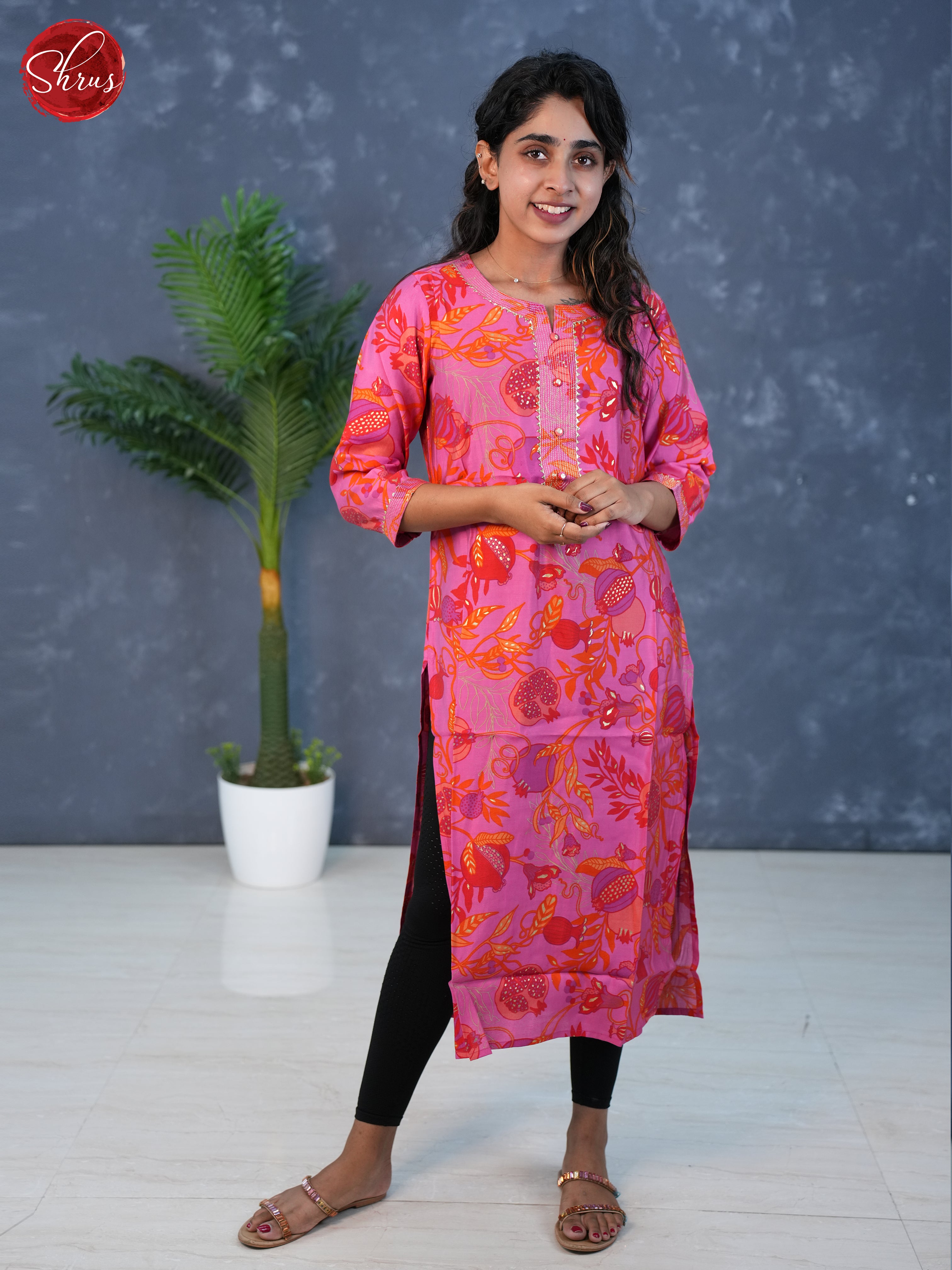 Pink - Floral printed straigt fit Readymade Kurti - Shop on ShrusEternity.com