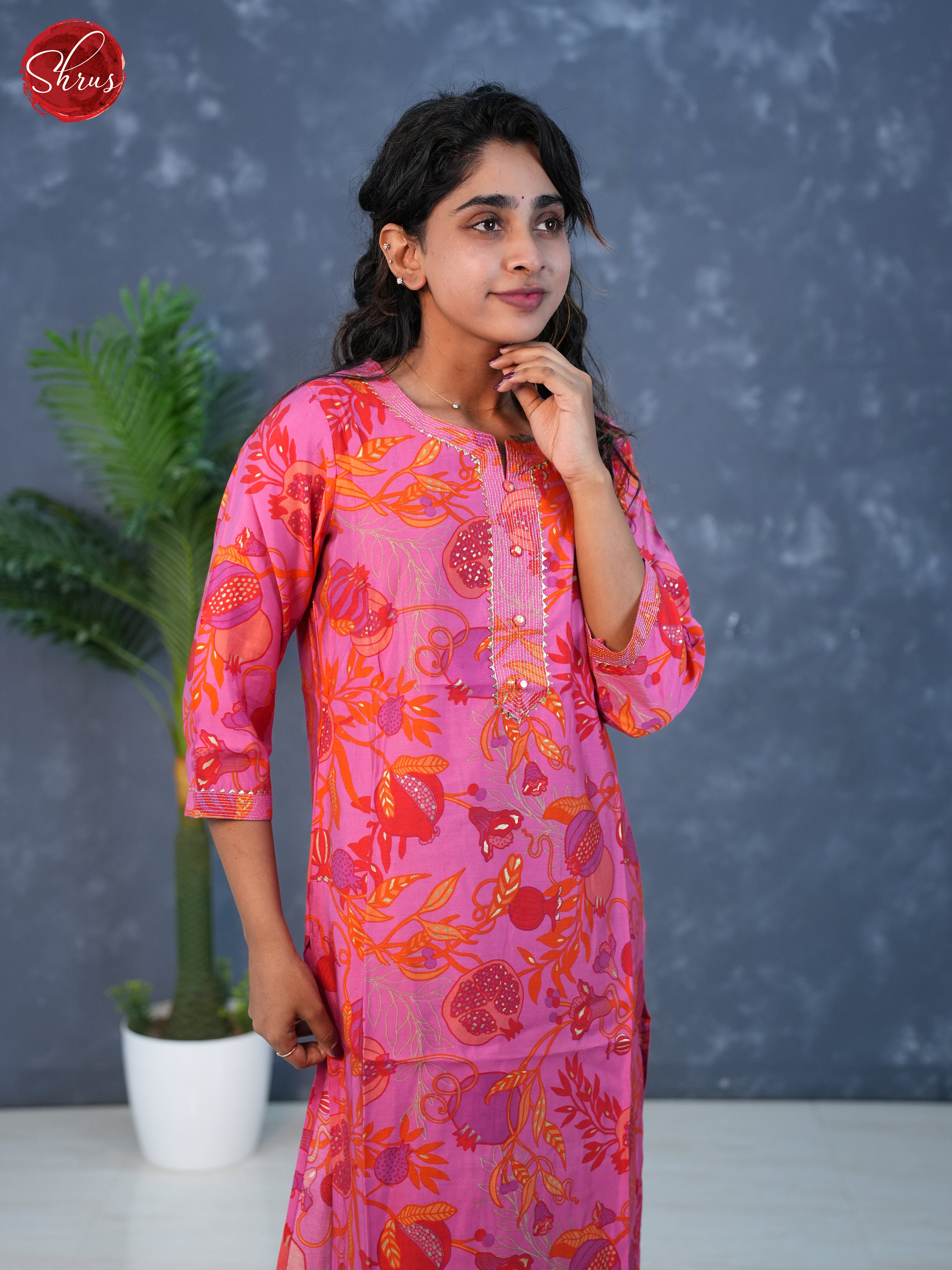 Pink - Floral printed straigt fit Readymade Kurti - Shop on ShrusEternity.com