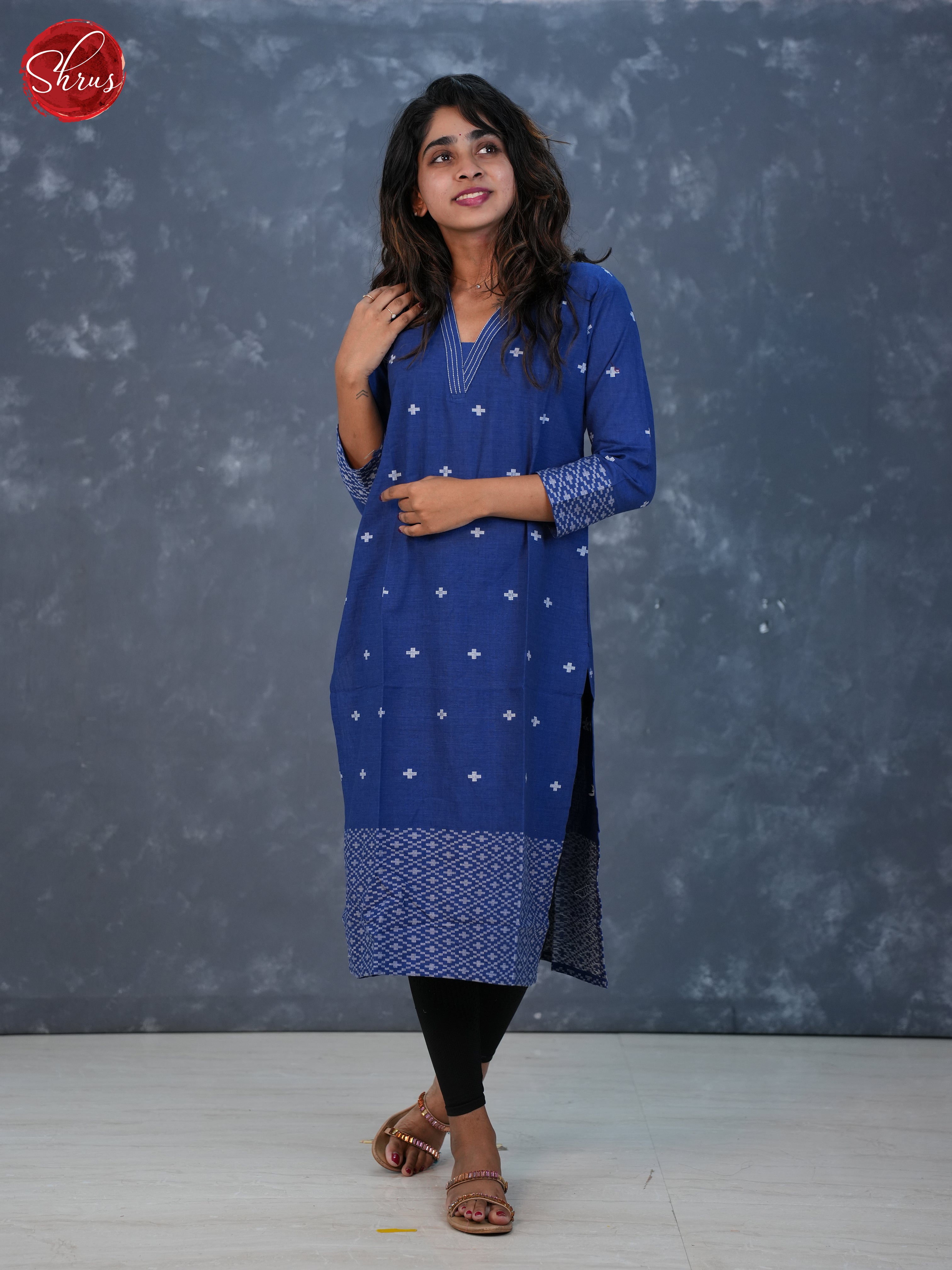 Blue  - Printed Cotton Readymade Kurti - Shop on ShrusEternity.com