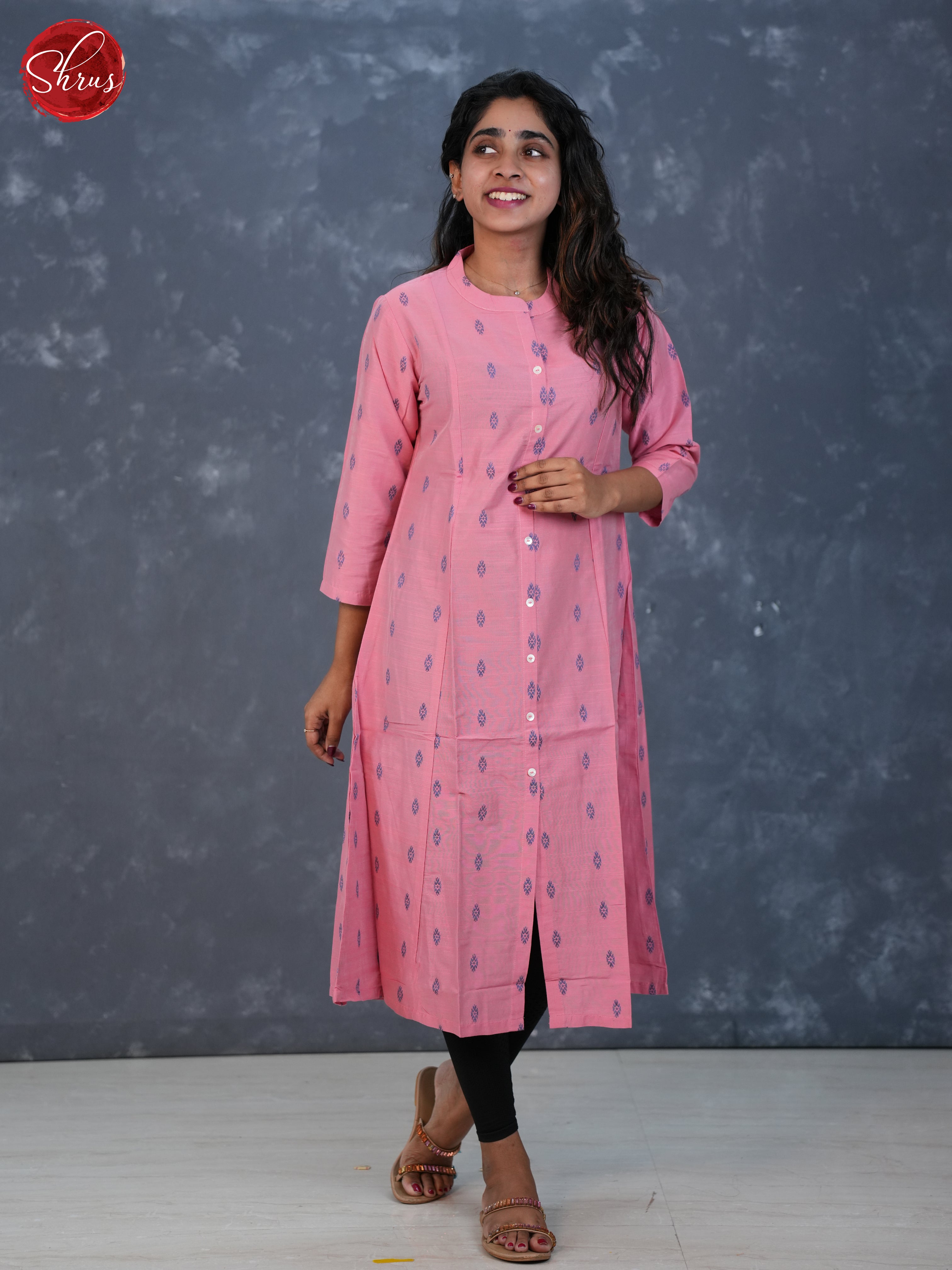 Pink -  Cotton Collar neck Readymade Kurti - Shop on ShrusEternity.com