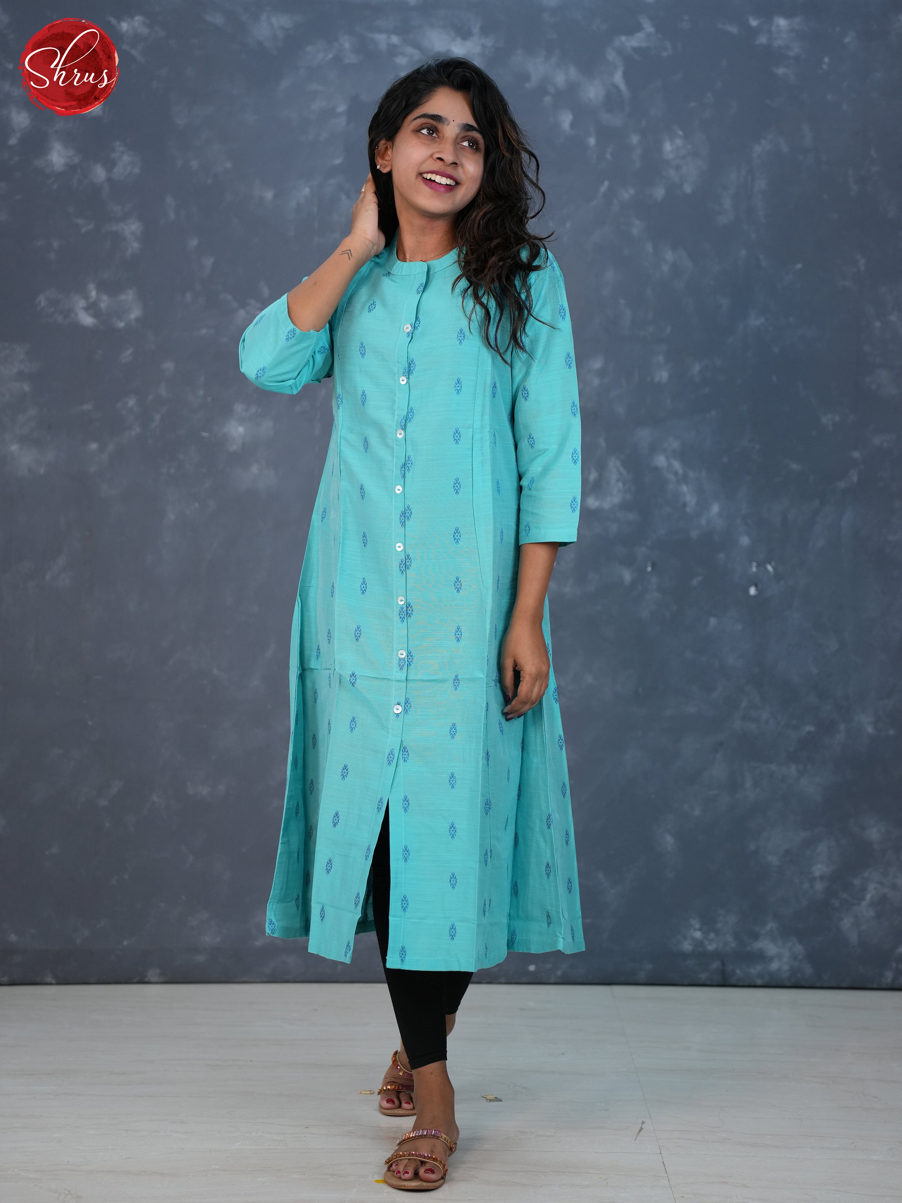 Blue  - Cotton Collar Neck Readymade Kurti - Shop on ShrusEternity.com