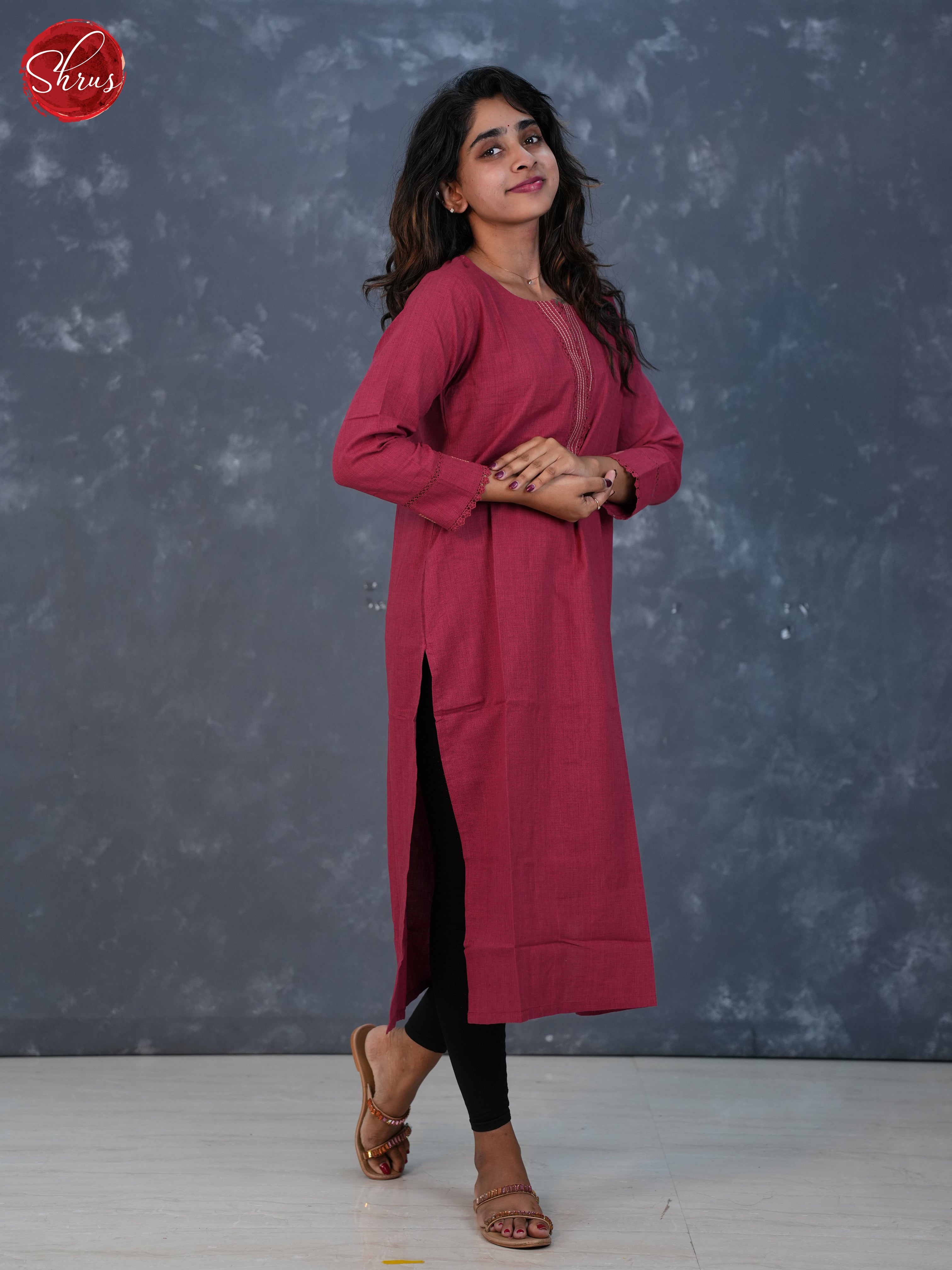 Maroon - Cotton Staright fit Readymade Kurti - Shop on ShrusEternity.com