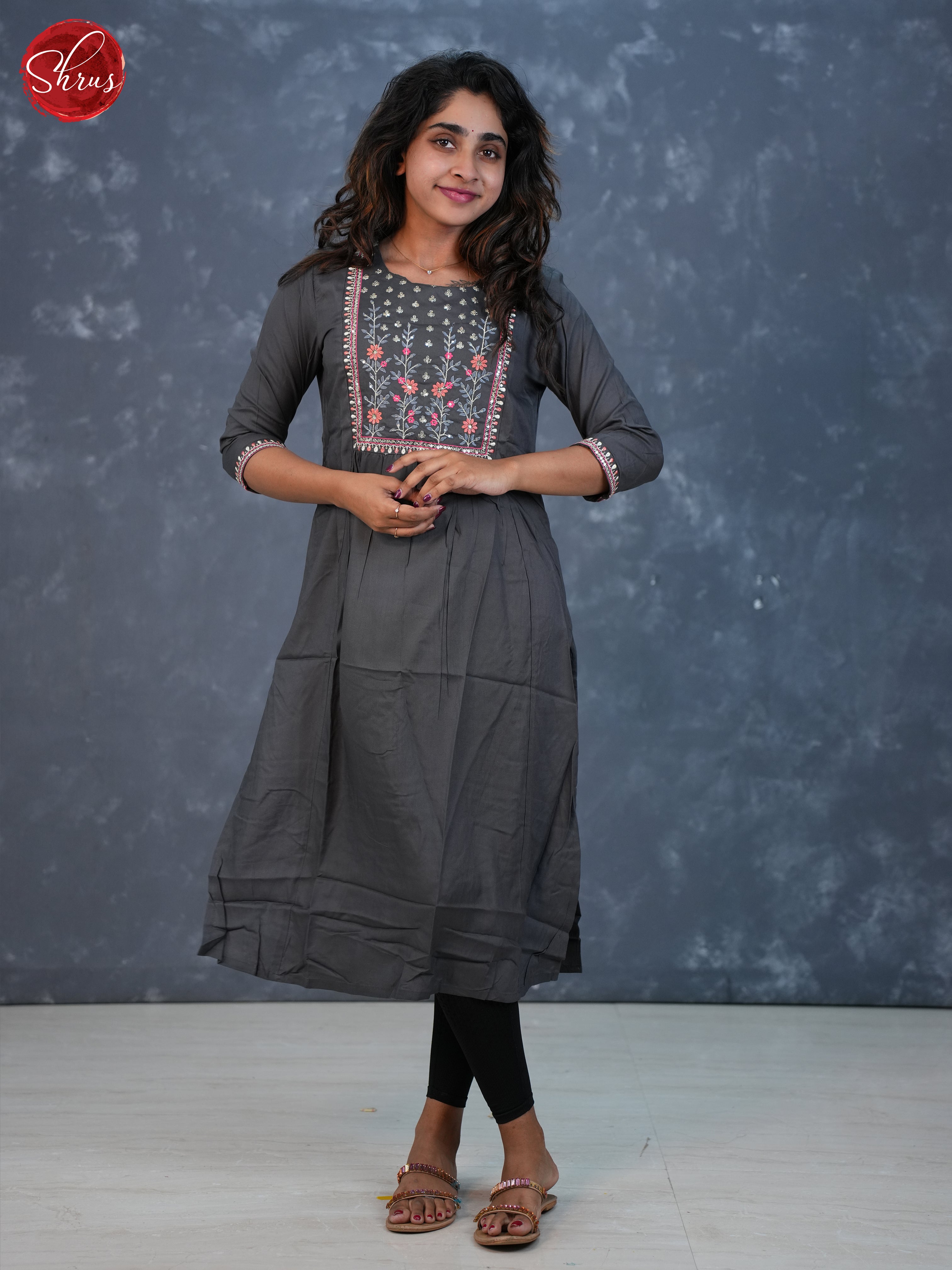 Grey  - Embroidered Readymade Kurti - Shop on ShrusEternity.com