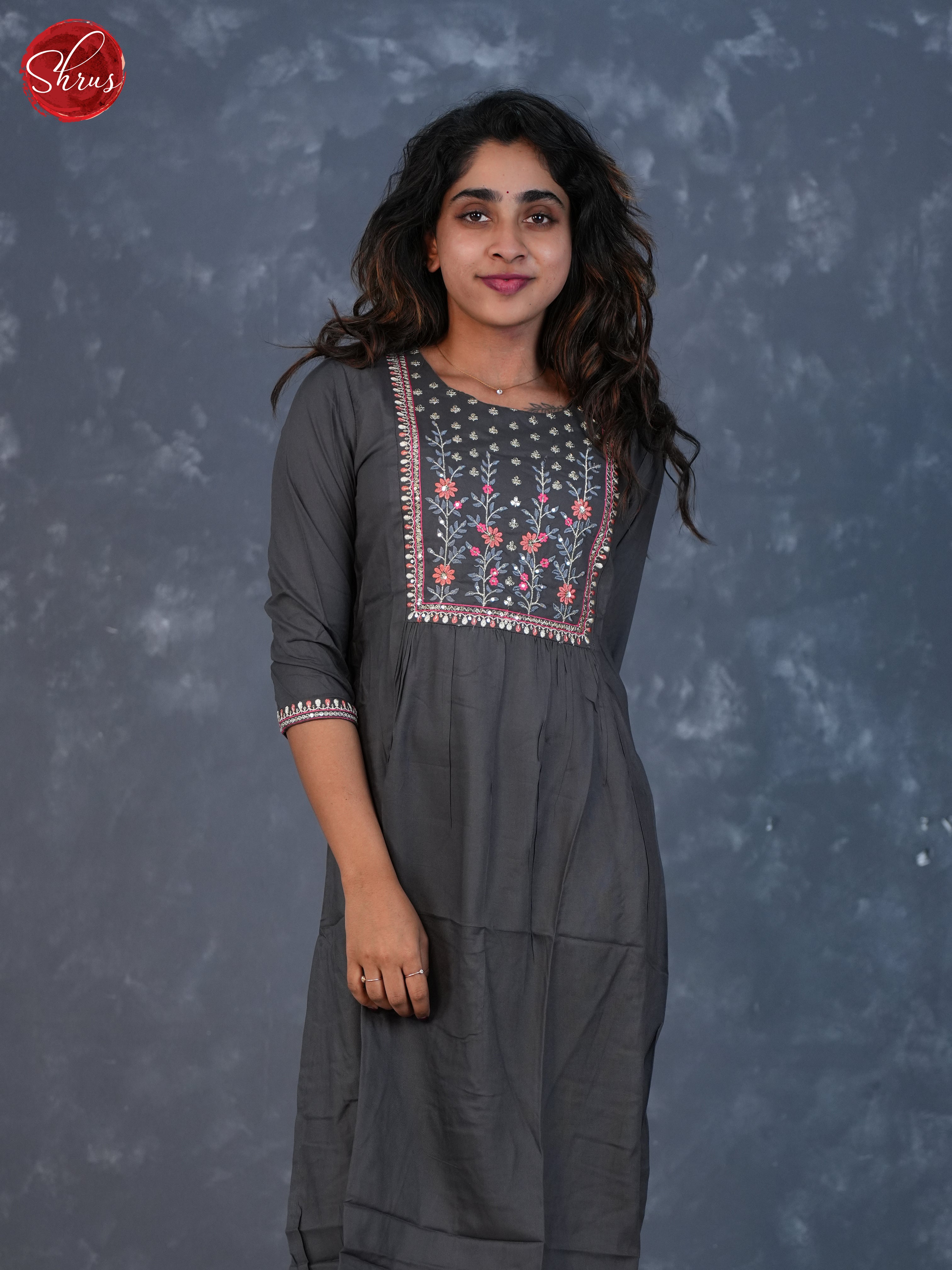 Grey  - Embroidered Readymade Kurti - Shop on ShrusEternity.com