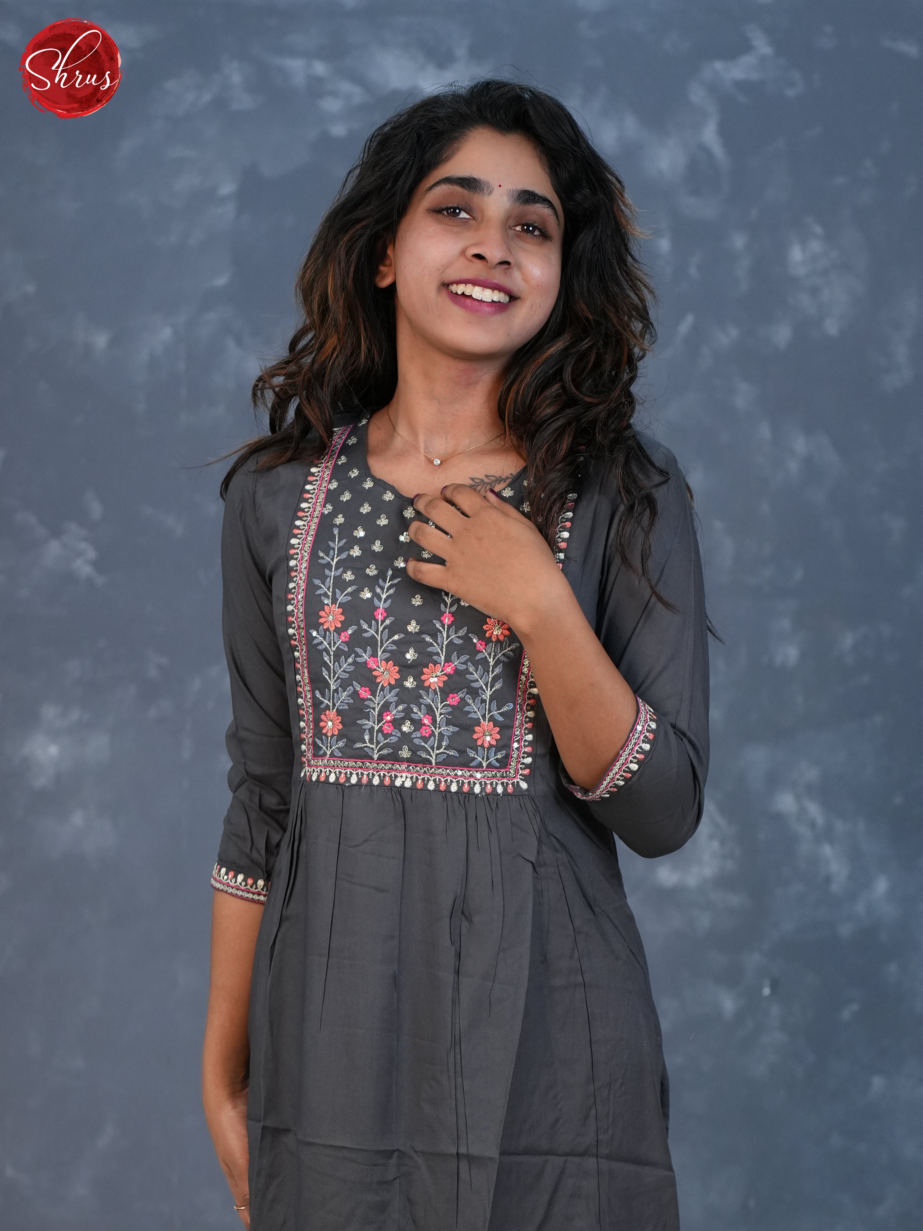 Grey  - Embroidered Readymade Kurti - Shop on ShrusEternity.com