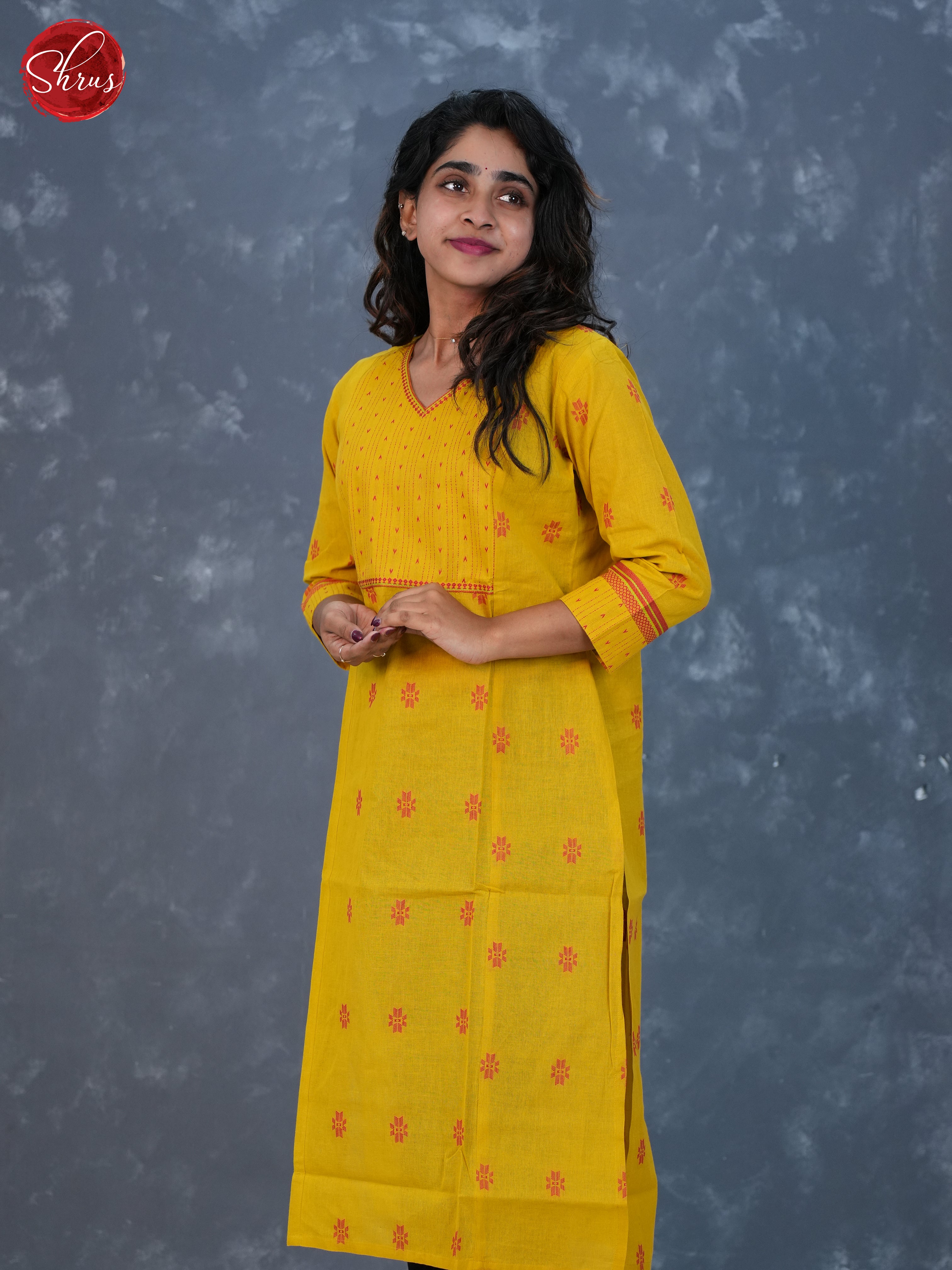 Yellow - Floral embroiderd  Readymade Kurti - Shop on ShrusEternity.com