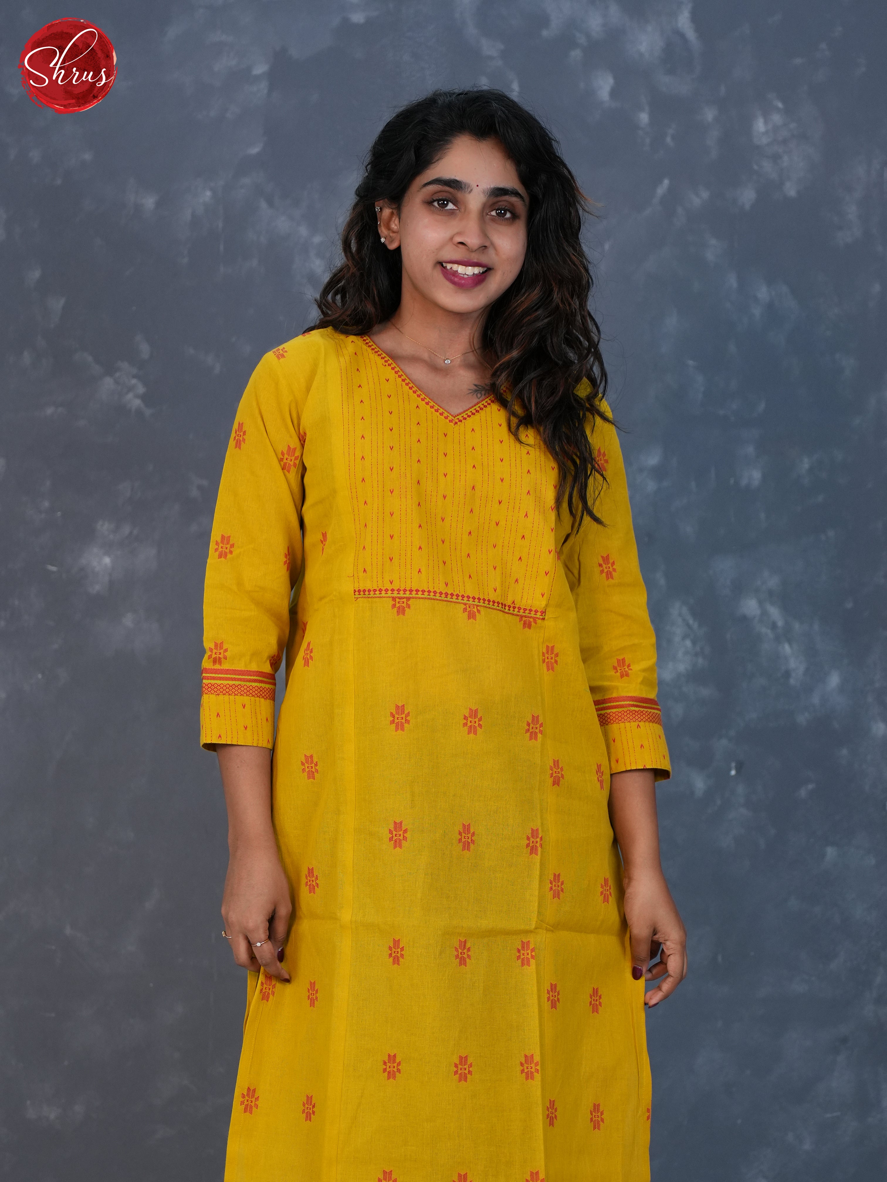 Yellow - Floral embroiderd  Readymade Kurti - Shop on ShrusEternity.com