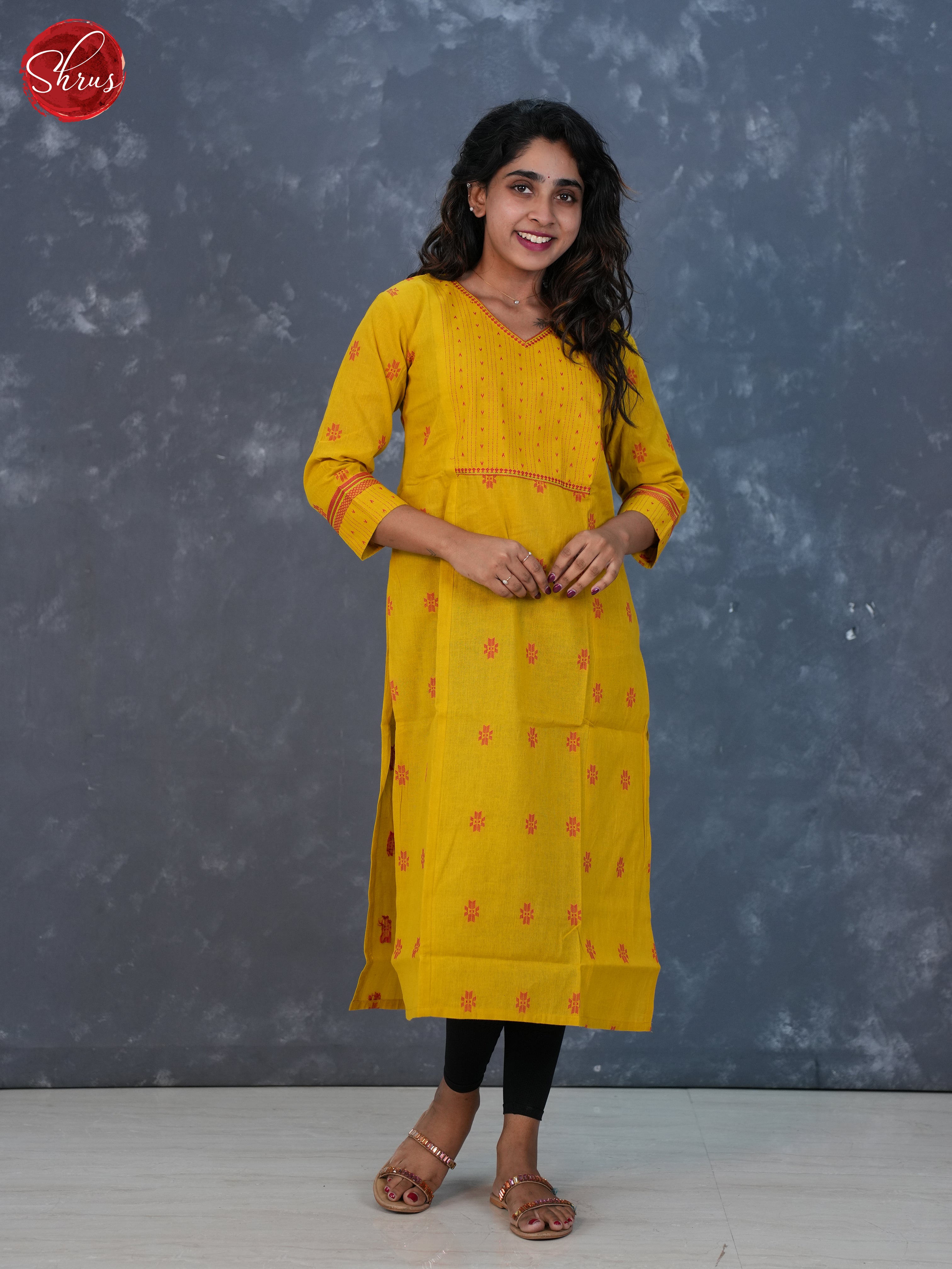 Yellow - Floral embroiderd  Readymade Kurti - Shop on ShrusEternity.com