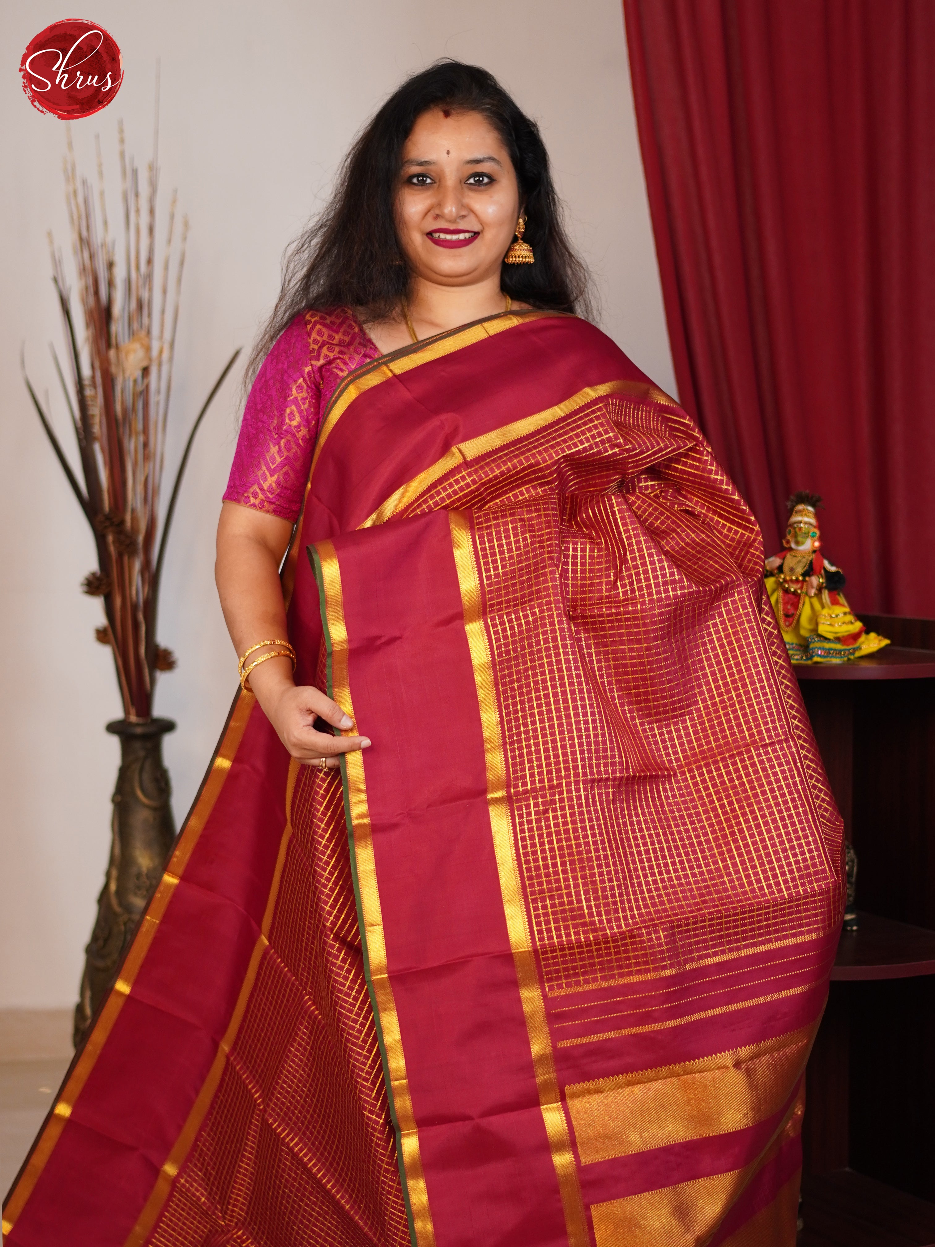 Red(Single Tone) - Kanchipuram silk  Saree - Shop on ShrusEternity.com
