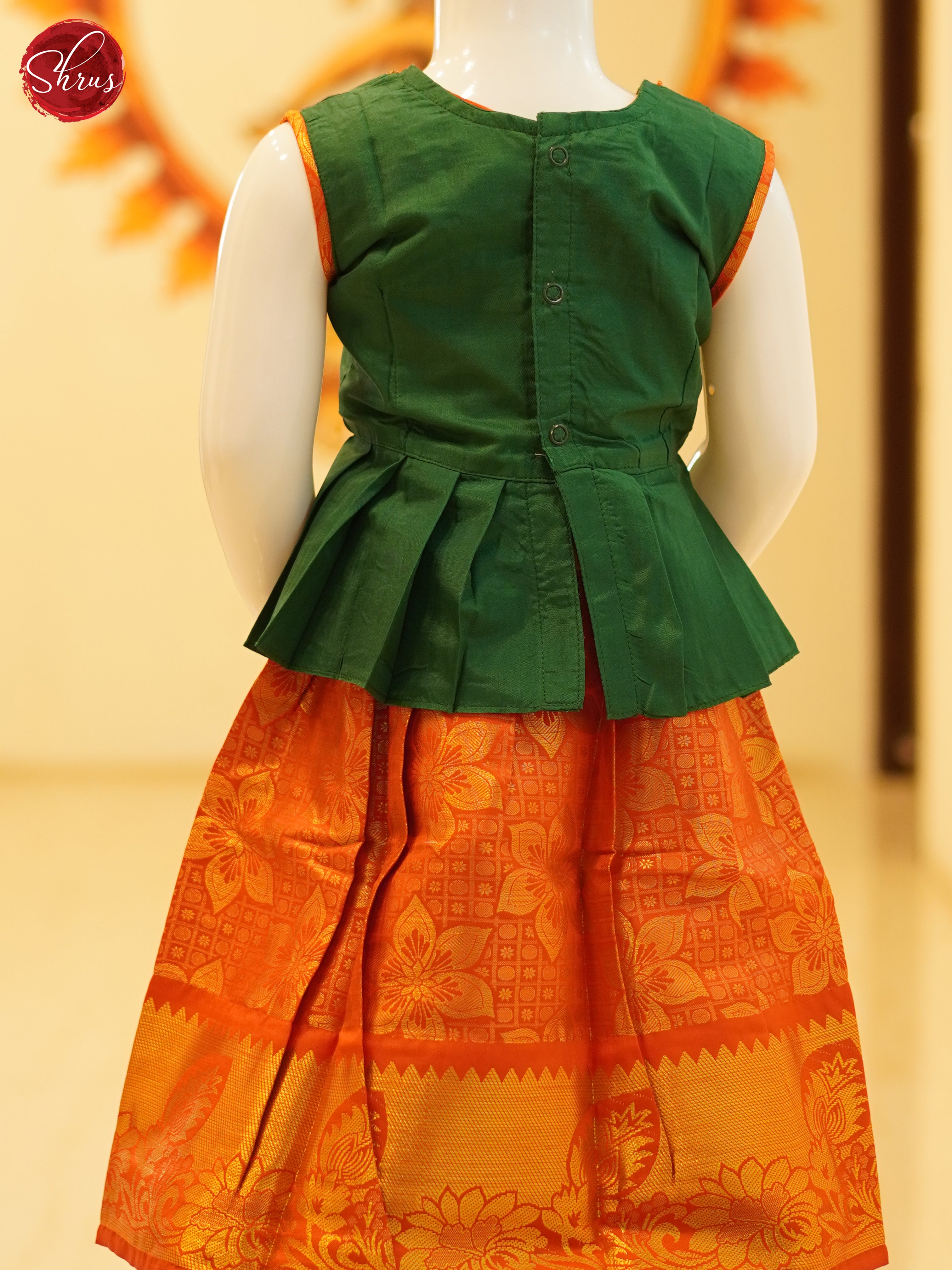 Green & Orange - Readymade Kids Pattu Pavadai - Shop on ShrusEternity.com