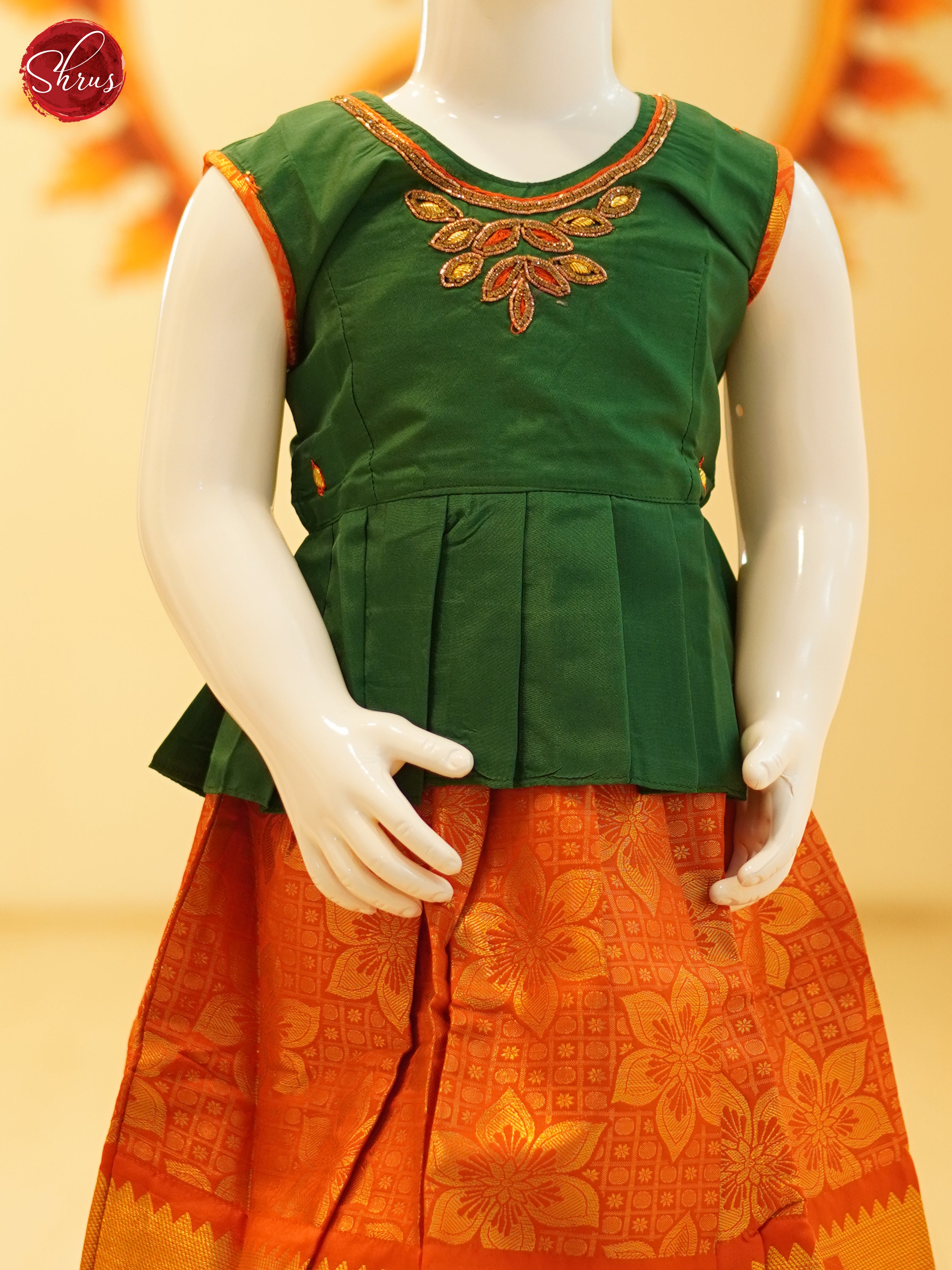 Green & Orange - Readymade Kids Pattu Pavadai - Shop on ShrusEternity.com