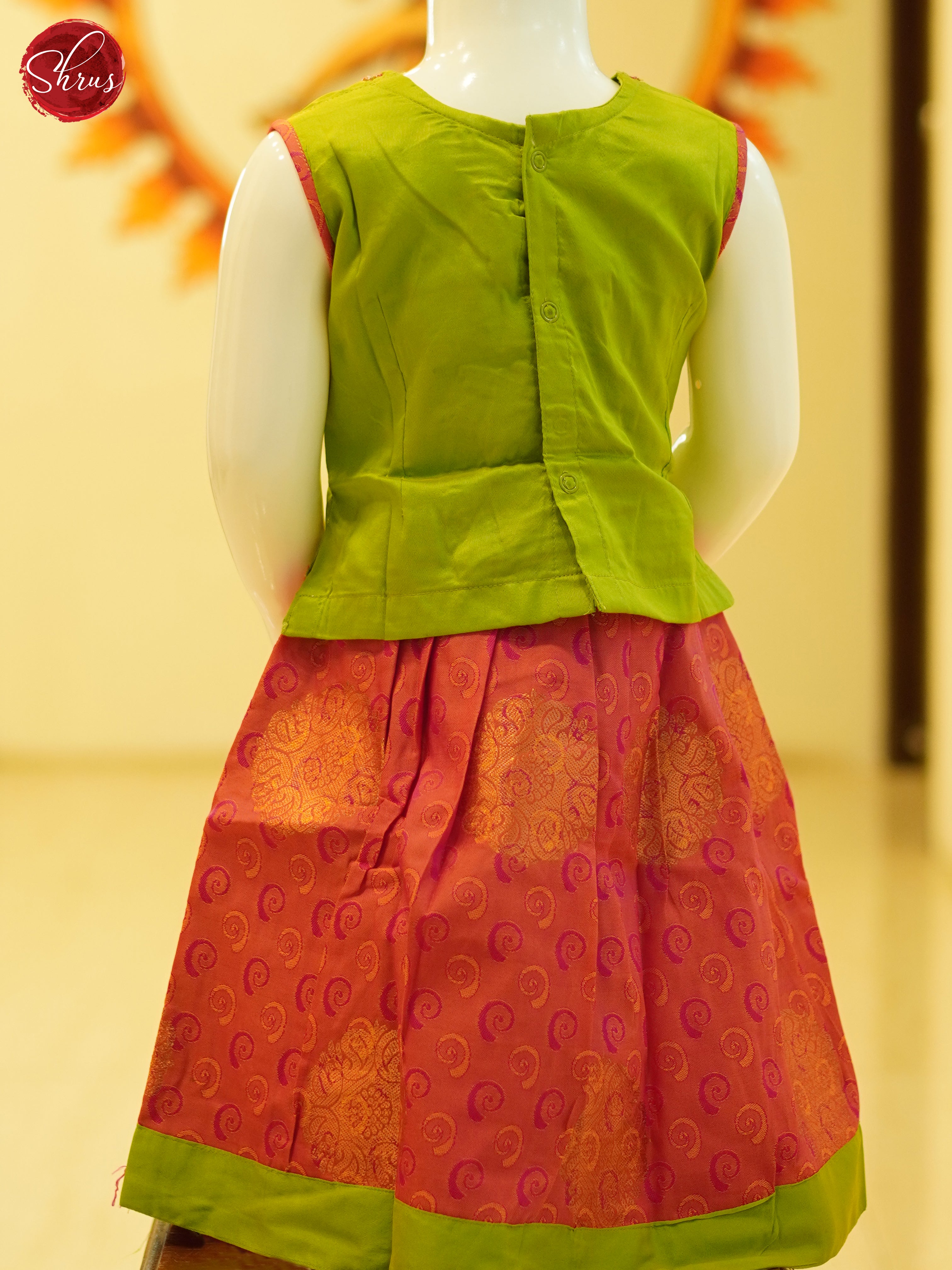 Green & Orange - Readymade Kids Pattu Pavadai - Shop on ShrusEternity.com