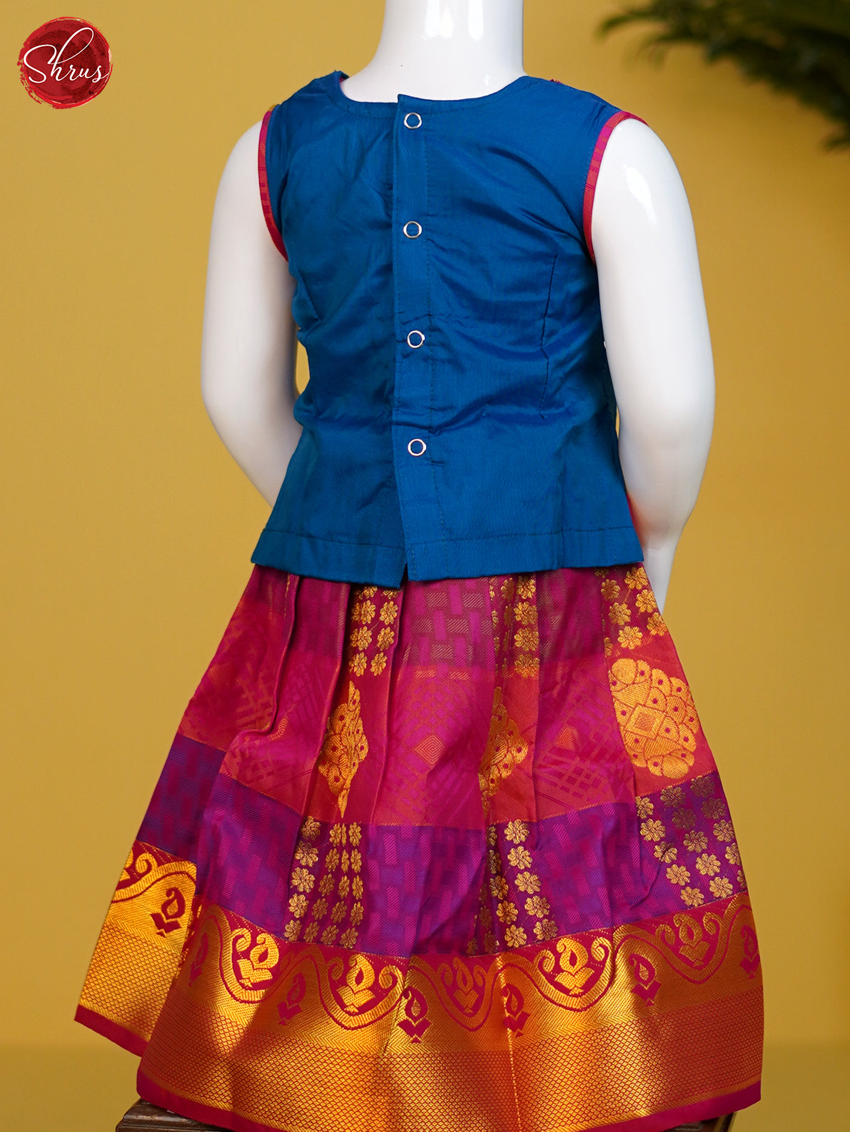 Blue & Pink - Readymade Kids Pattu Pavadai - Shop on ShrusEternity.com