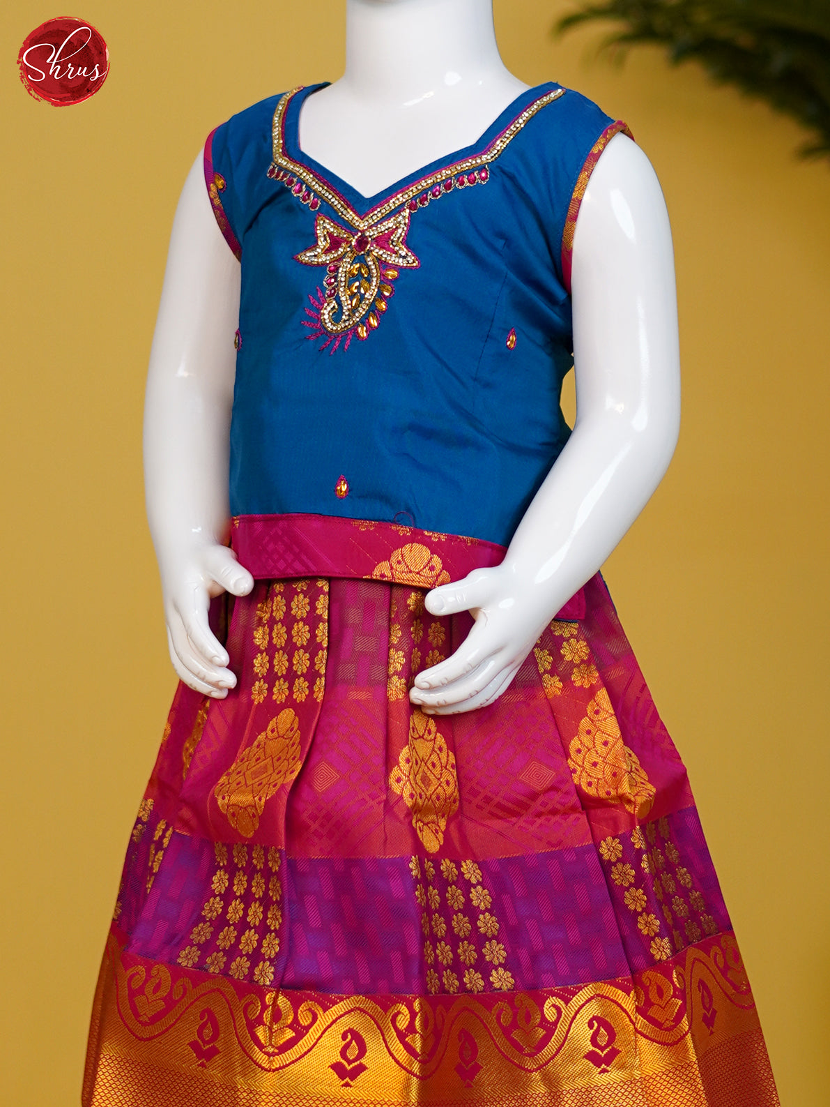 Blue & Pink - Readymade Kids Pattu Pavadai - Shop on ShrusEternity.com