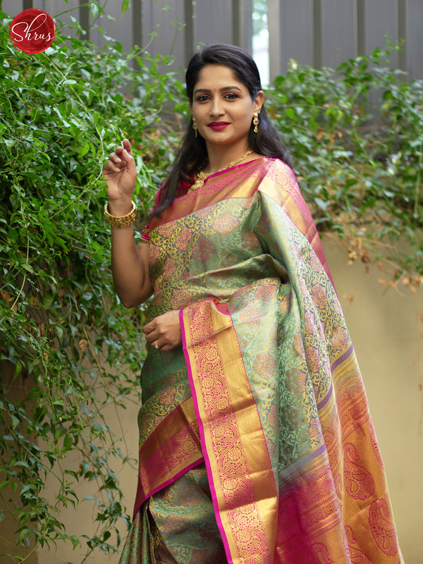 Green And Pink-Kanchipuram silk Saree - Shop on ShrusEternity.com