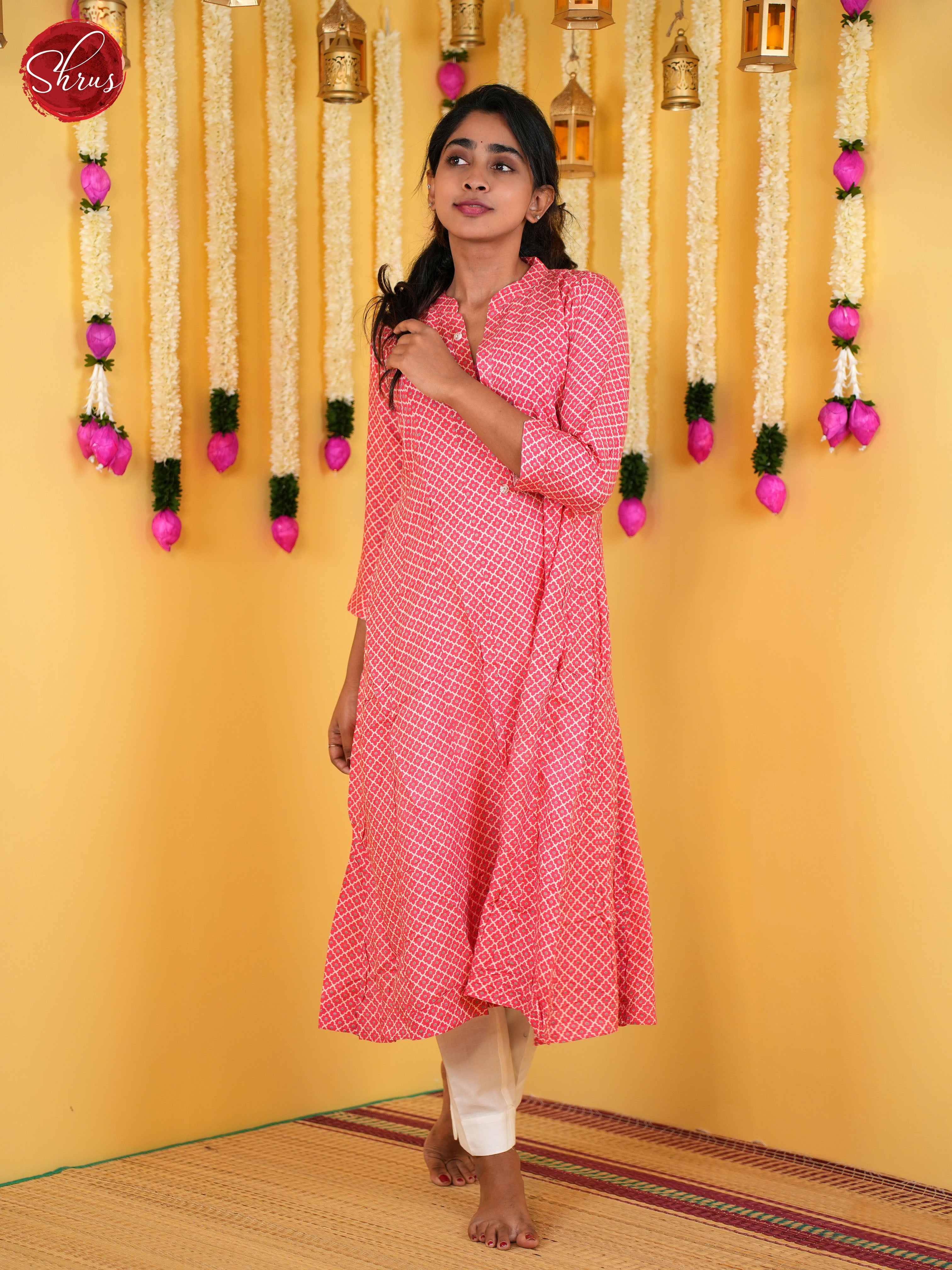 Pink  -Printed Anarkali Readymade Kurti - Shop on ShrusEternity.com