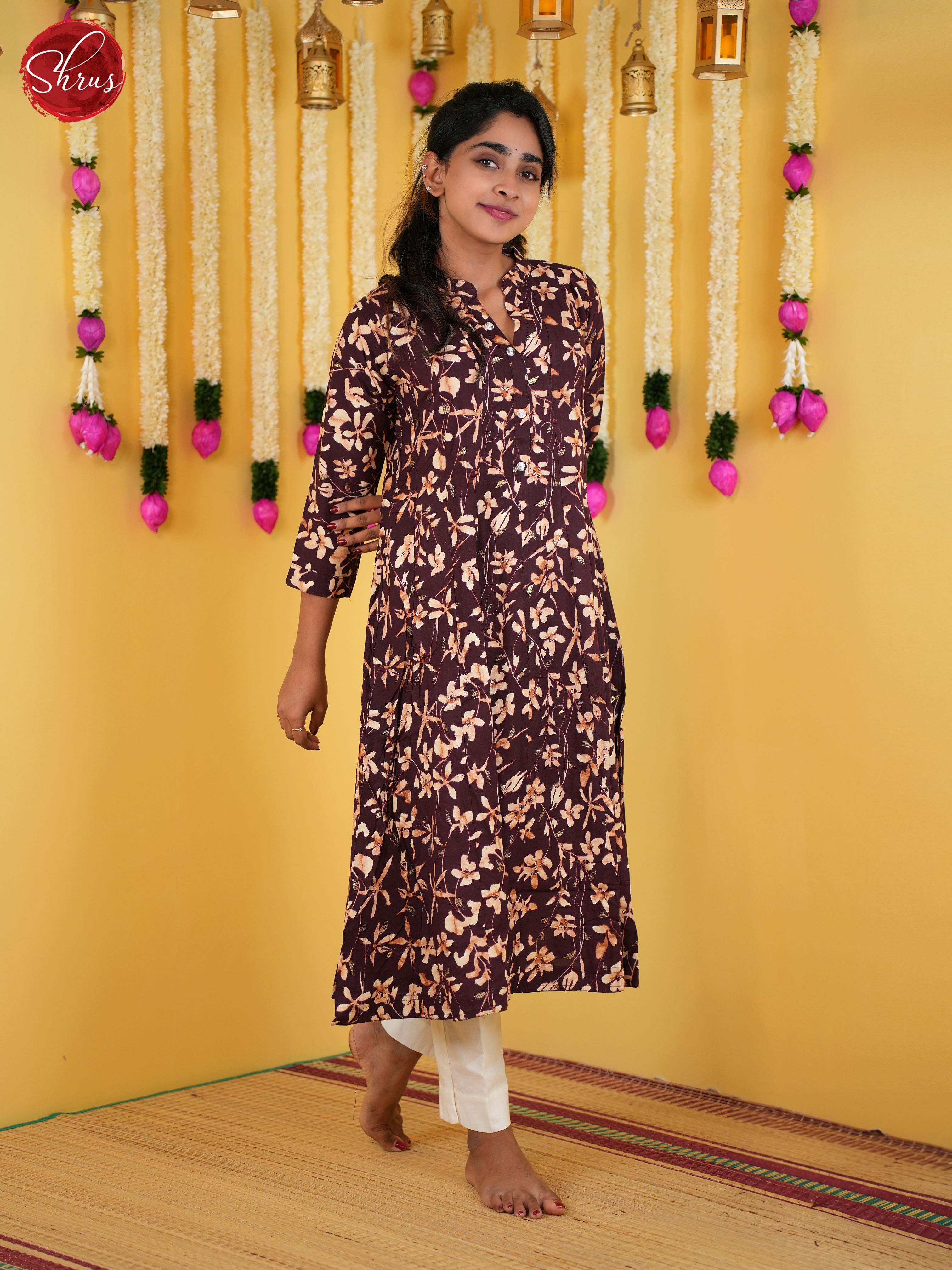 Brown - Anarkali Readymade Kurti - Shop on ShrusEternity.com