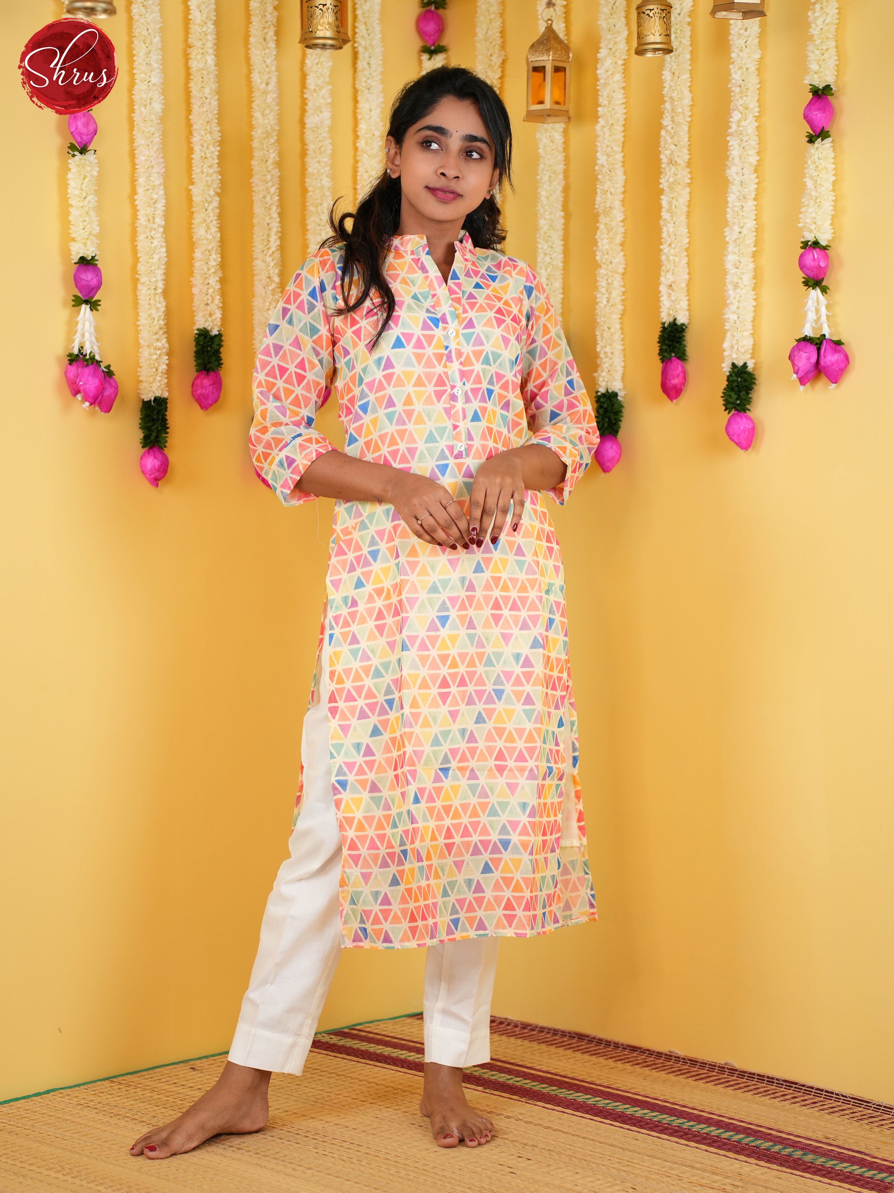 Cream -Straight fit Readymade Kurti - Shop on ShrusEternity.com