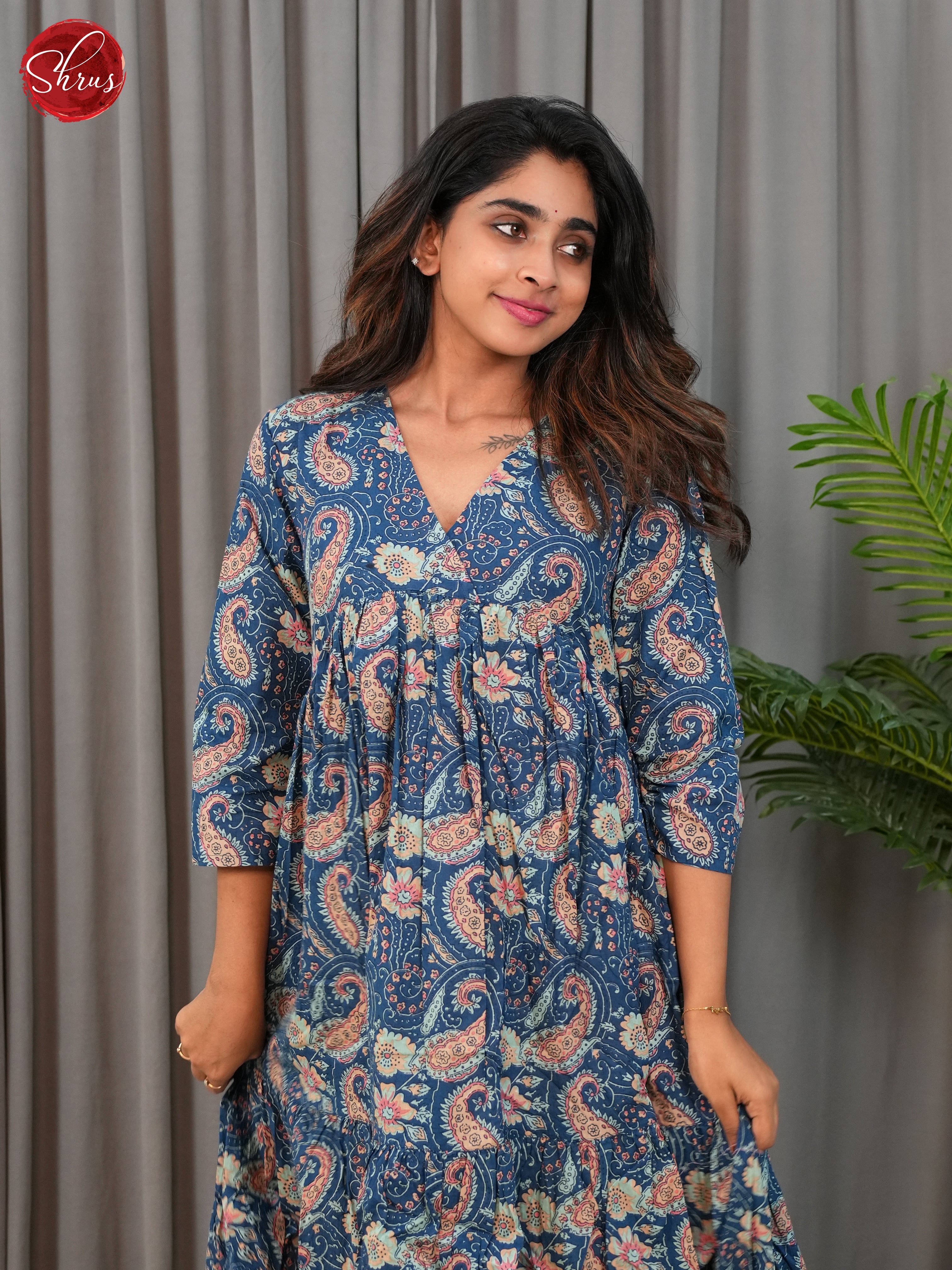 Blue - printed Readymade Kurti - Shop on ShrusEternity.com