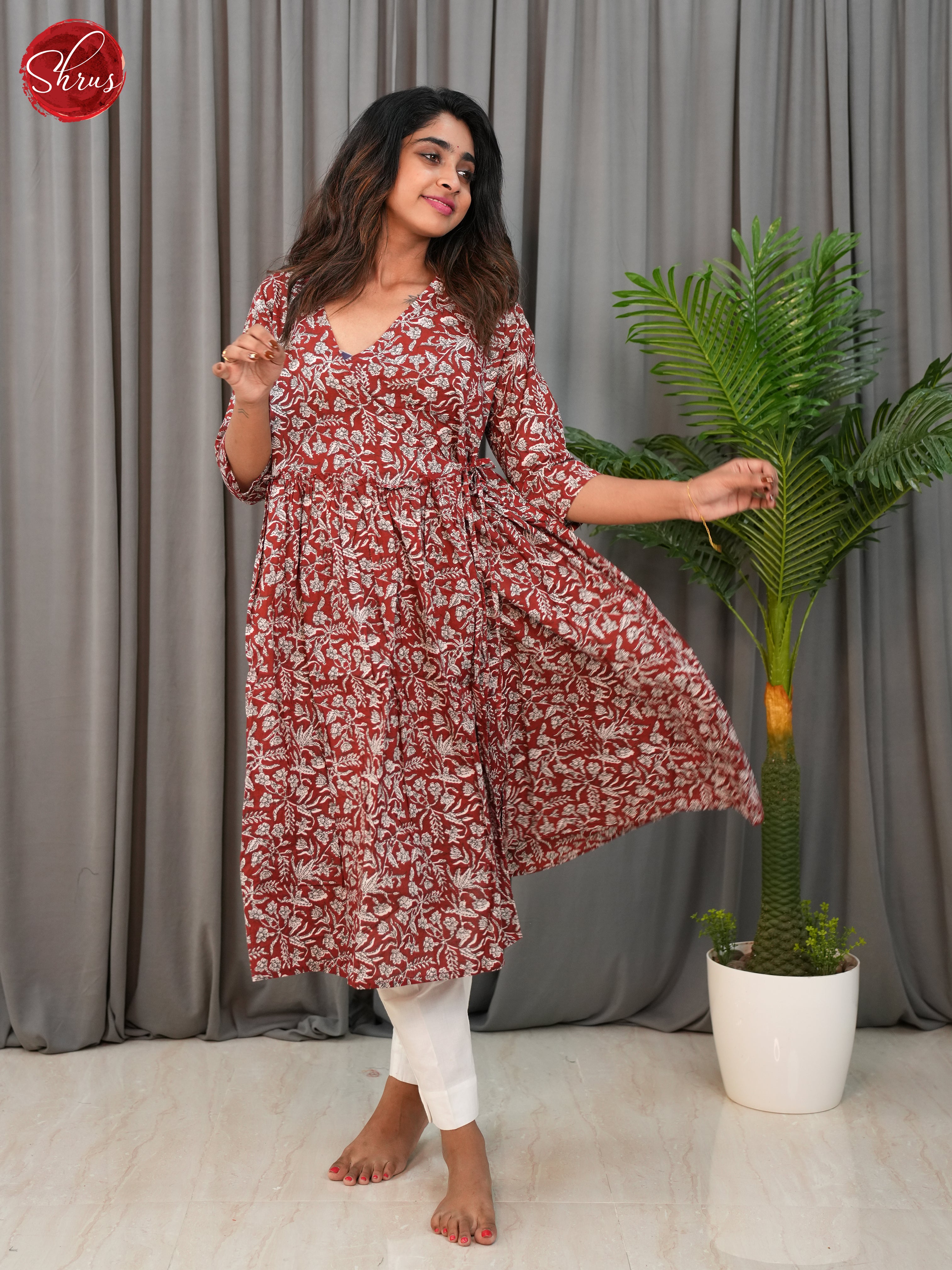 Red  -Anarkali Printed Readymade Suits - Shop on ShrusEternity.com
