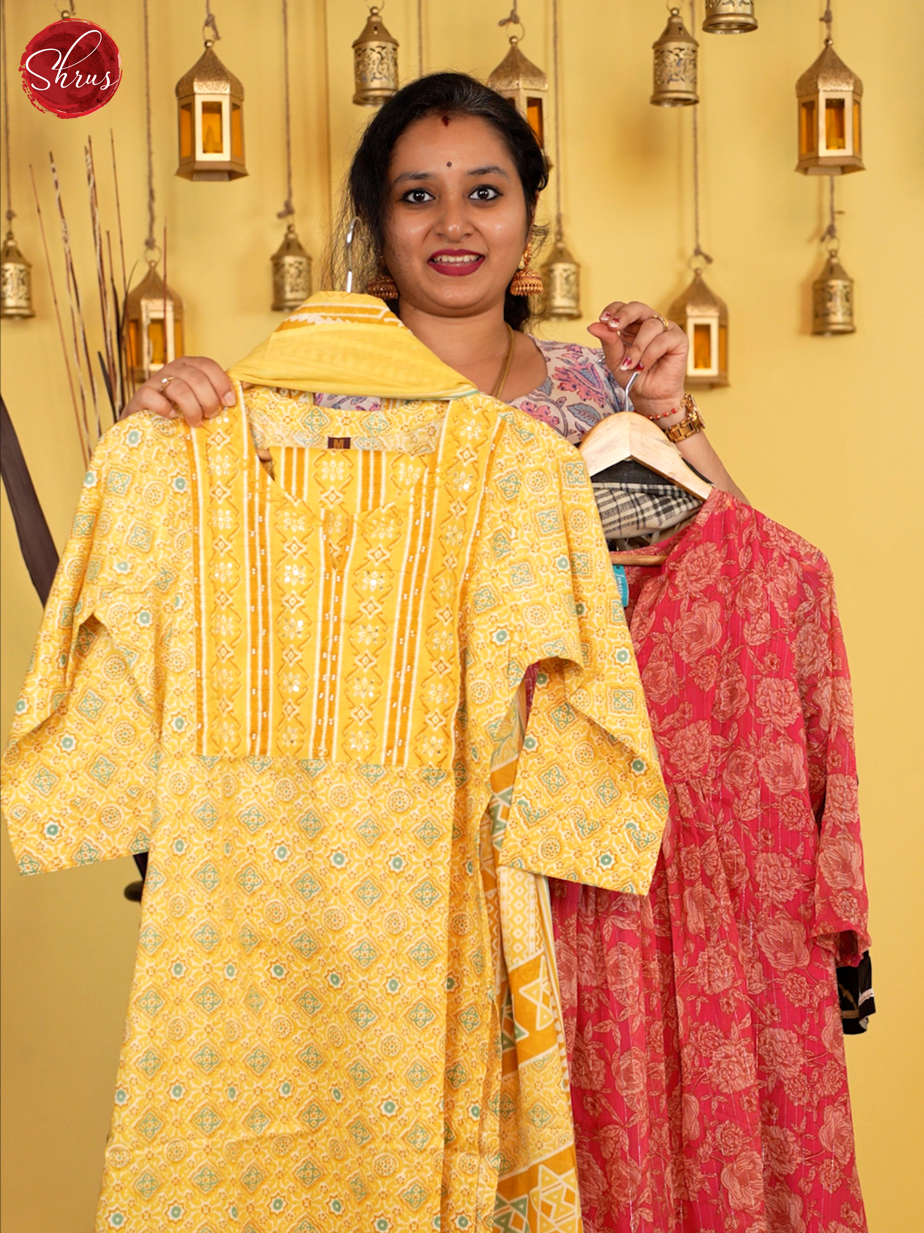 Yellow  - Printed 3pc Readymade Salwar - Shop on ShrusEternity.com