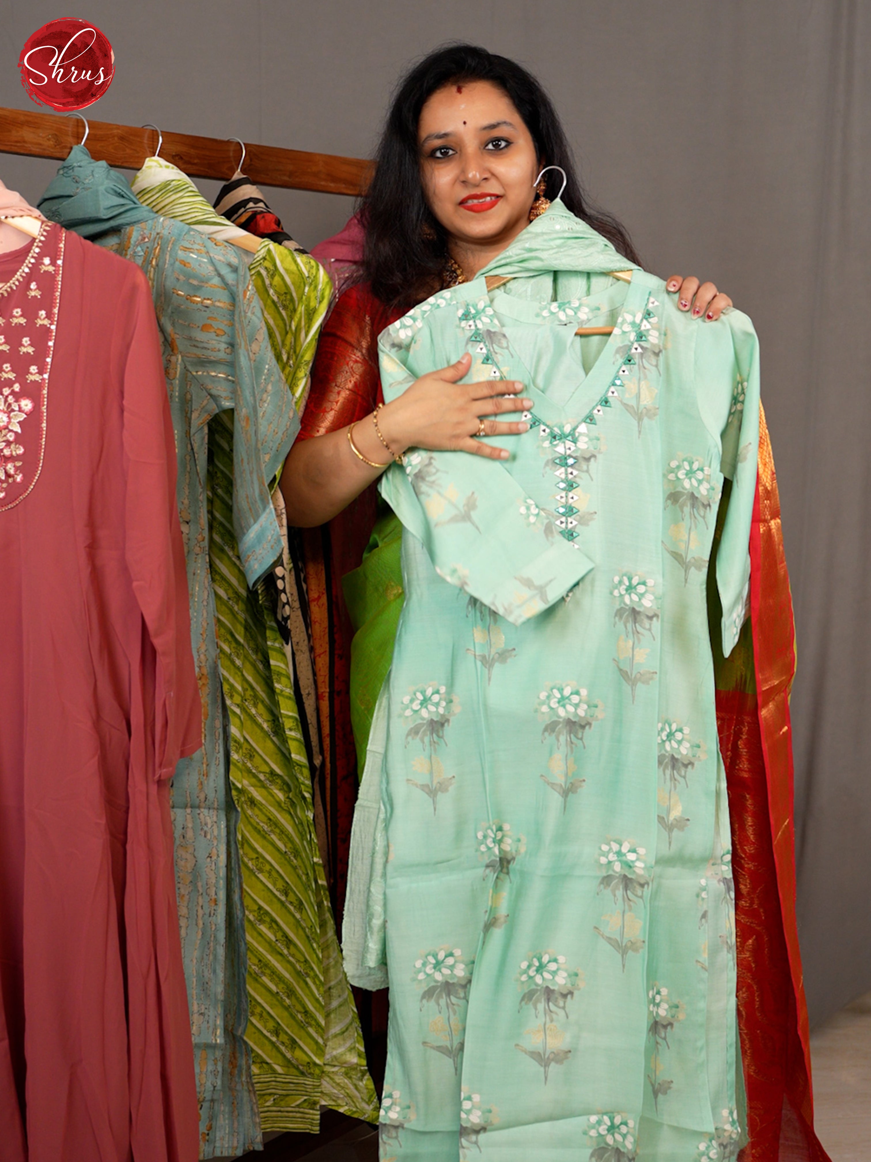 Green  - printed 3pc Readymade Salwar - Shop on ShrusEternity.com