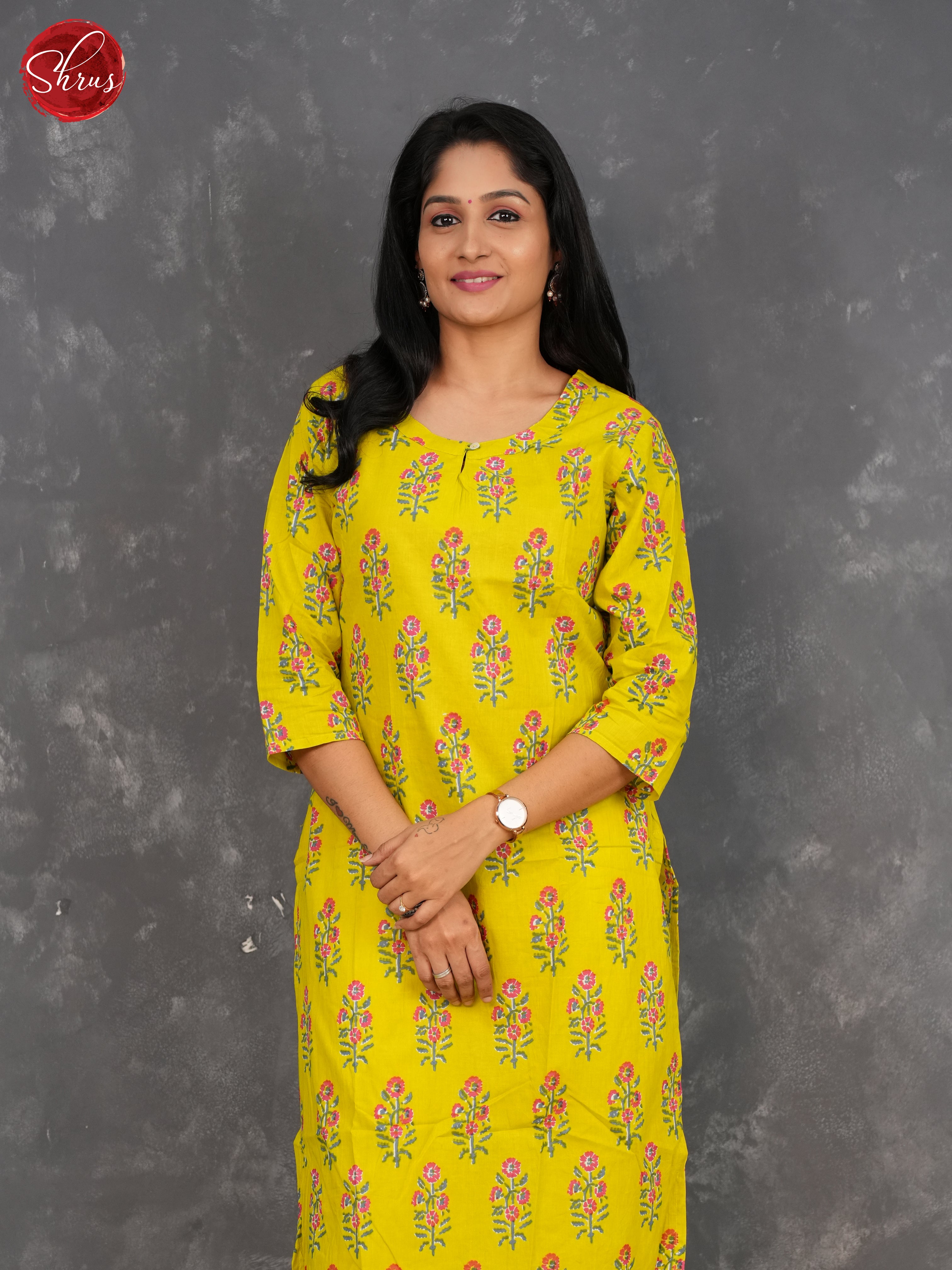 Yellow- printed. Readymade kurti - Shop on ShrusEternity.com