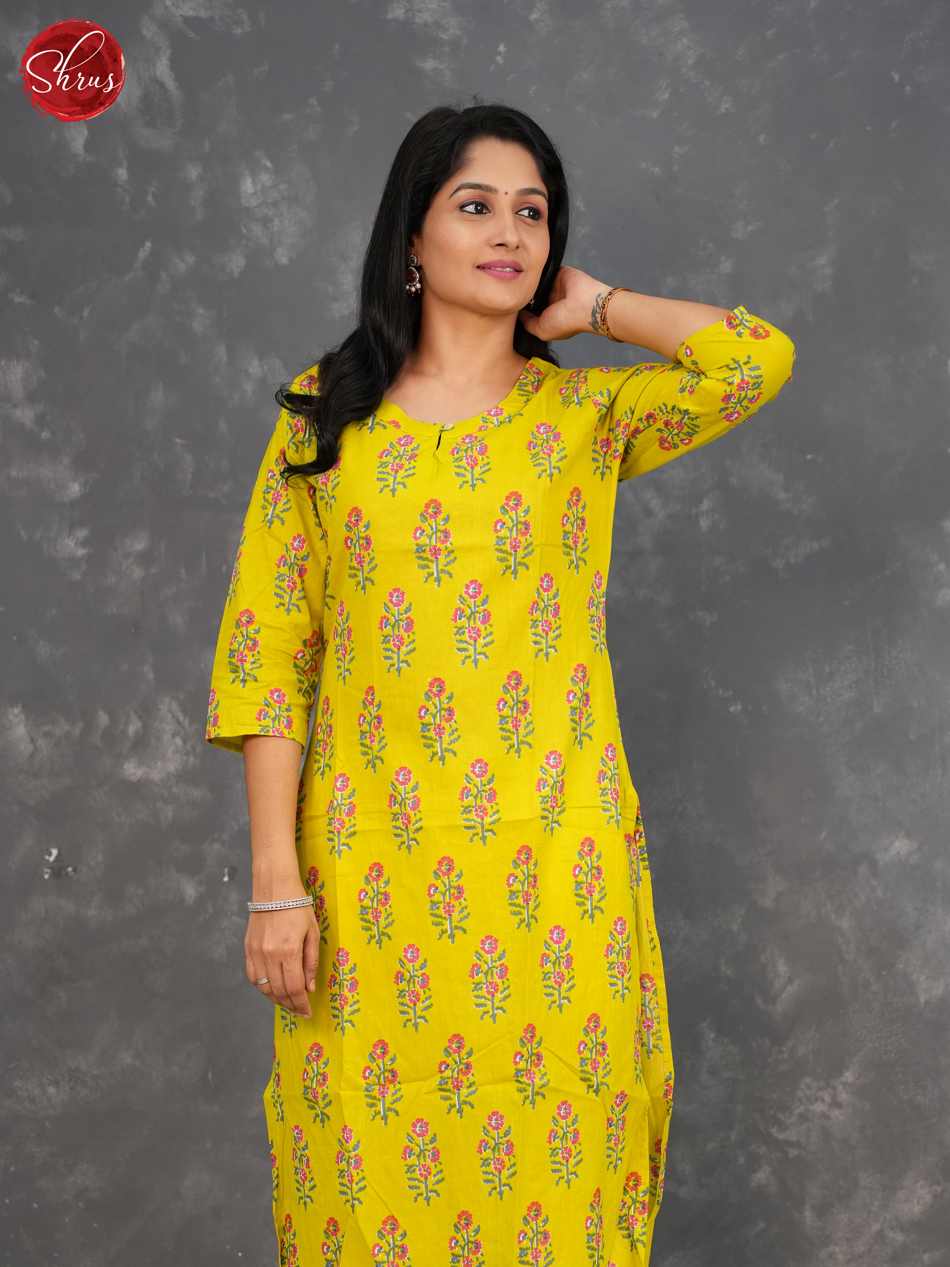 Yellow- printed. Readymade kurti - Shop on ShrusEternity.com