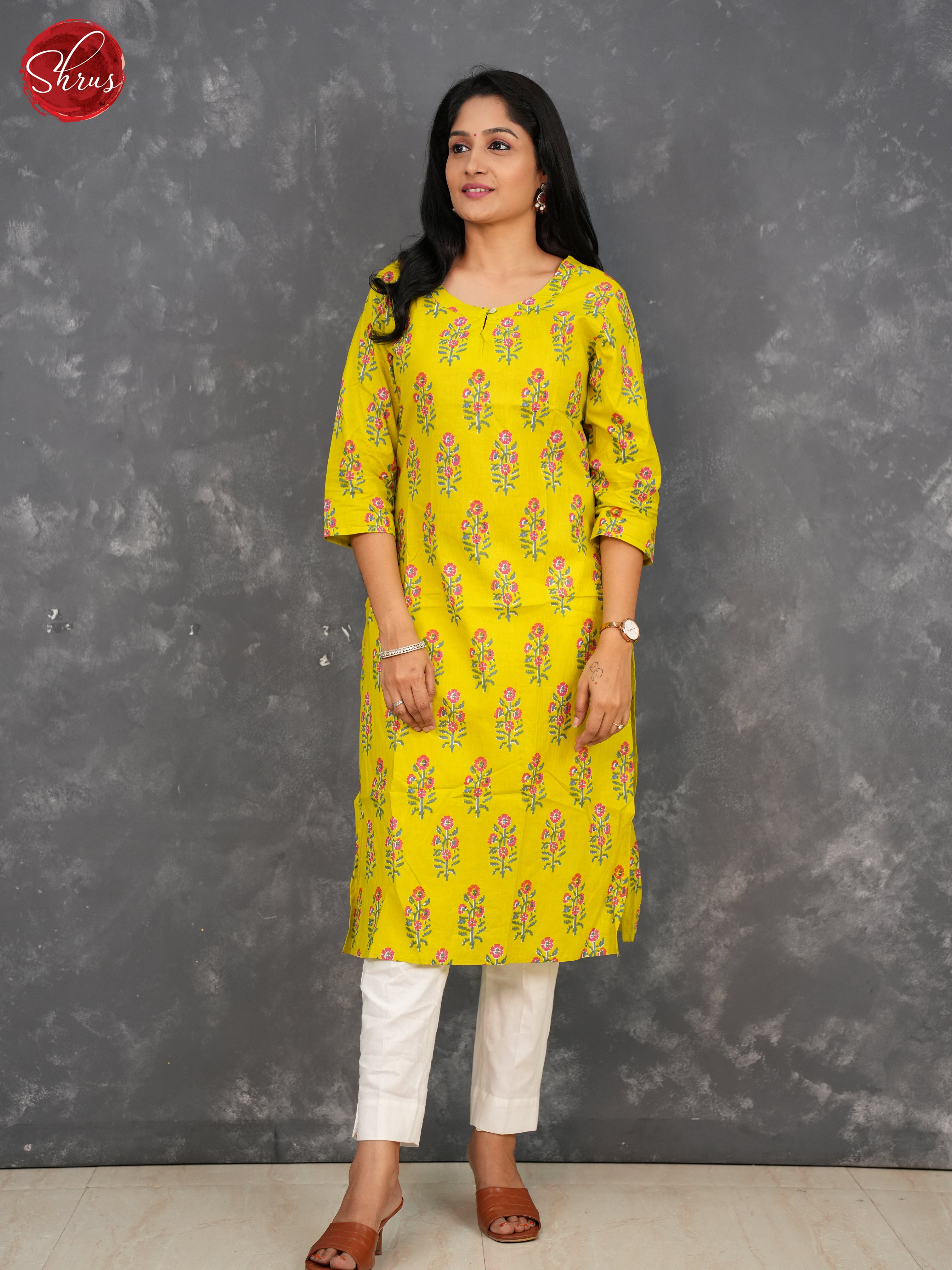 Yellow- printed. Readymade kurti - Shop on ShrusEternity.com