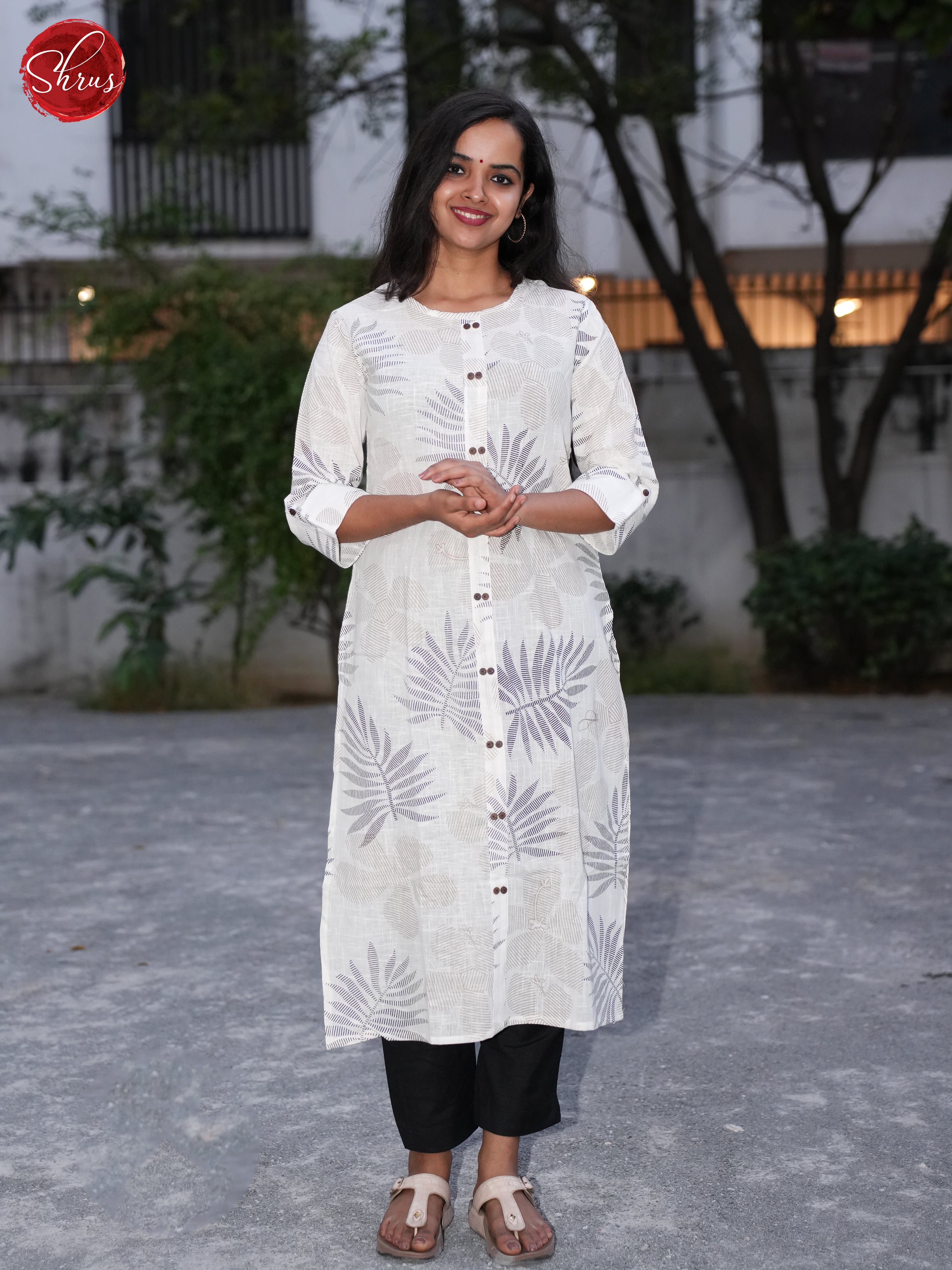 Cream - Readymade kurti with floral print - Shop on ShrusEternity.com