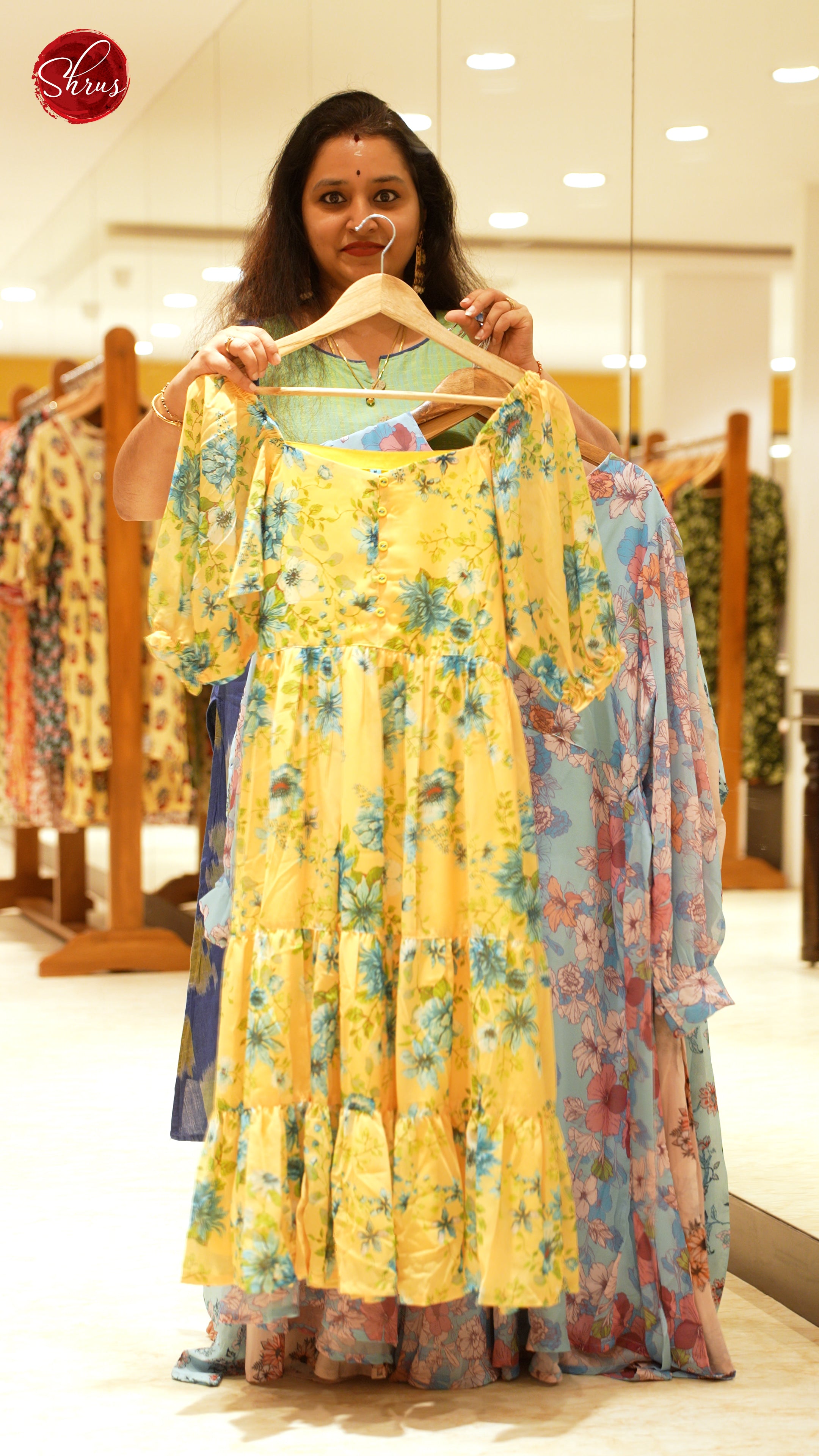 Yellow - Chiffon Floral printed Readymade kurti - Shop on ShrusEternity.com