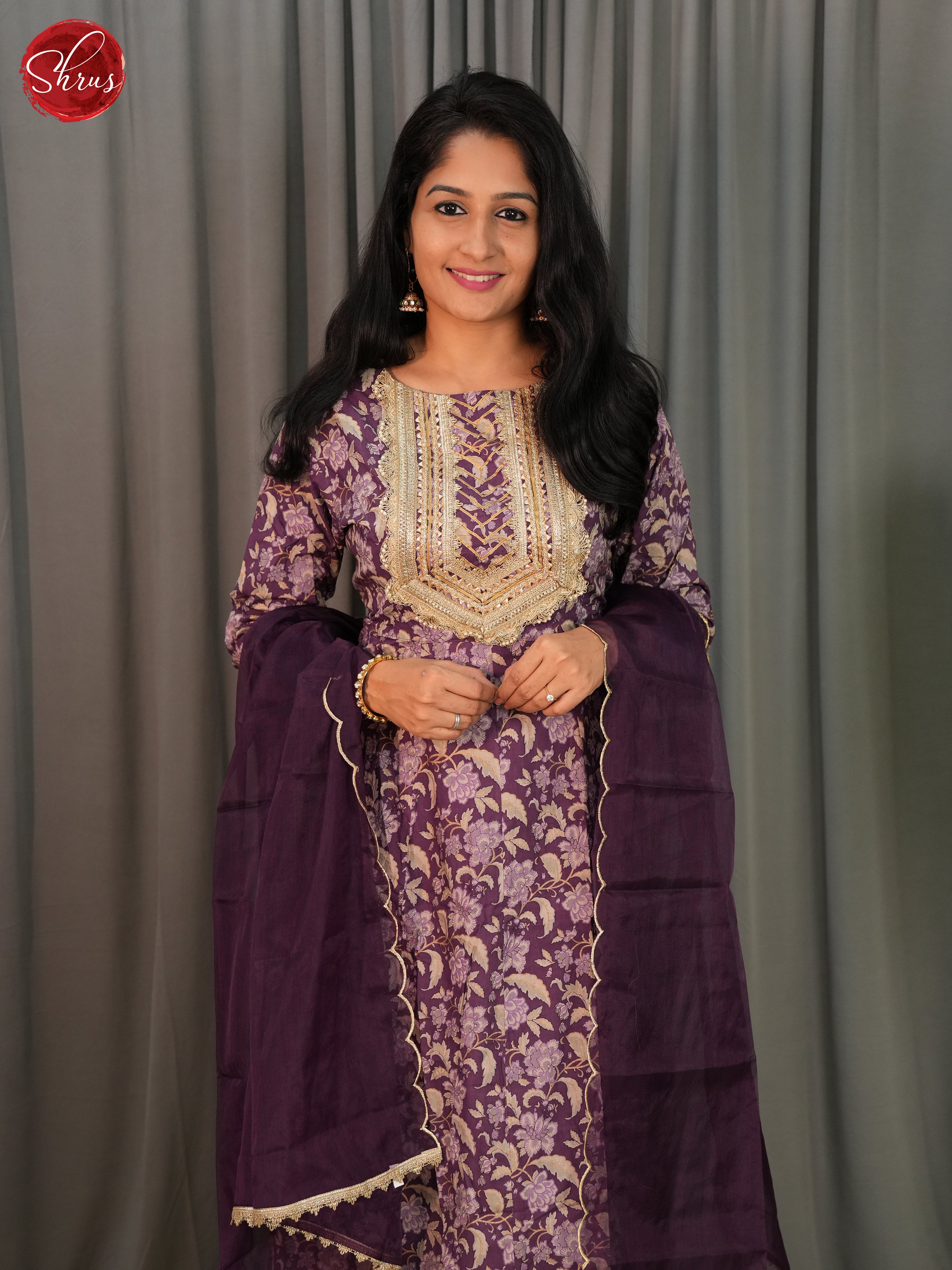 Purple  -Floral printed 3pc Readymade Suits - Shop on ShrusEternity.com
