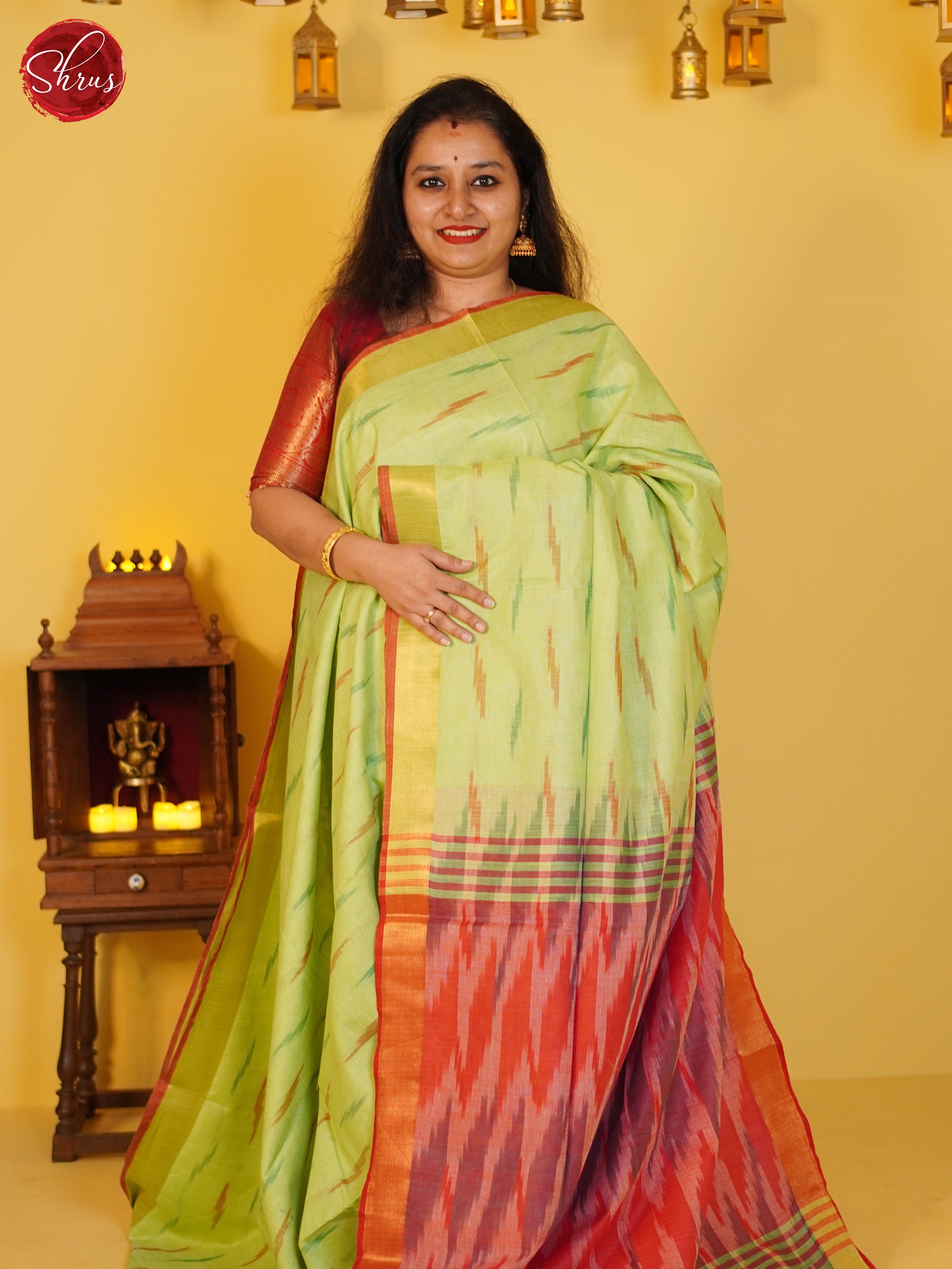 Green and Red - Semi Ikkat Saree - Shop on ShrusEternity.com