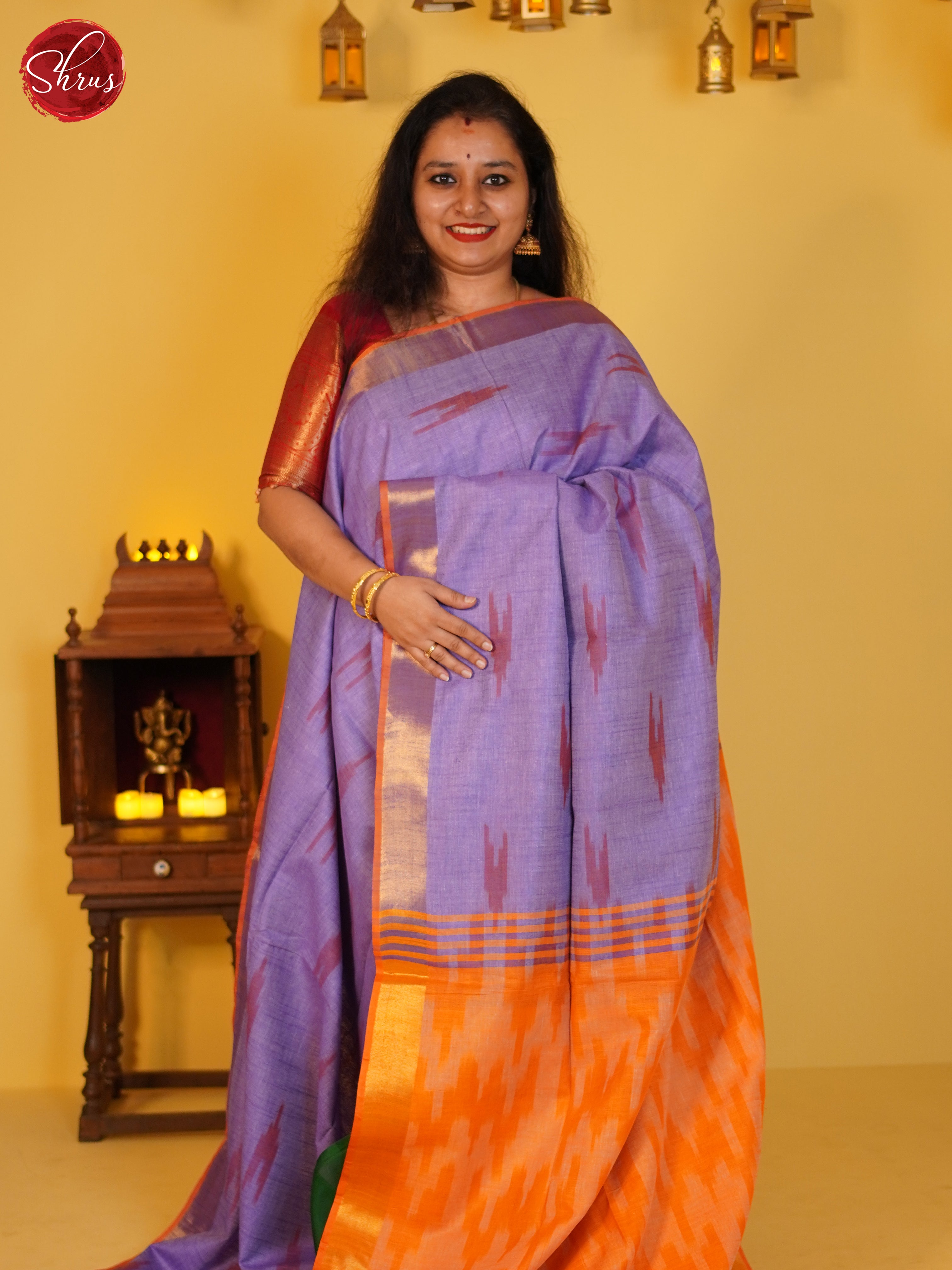 Lavender and Pale Orange - Semi Ikkat Saree - Shop on ShrusEternity.com